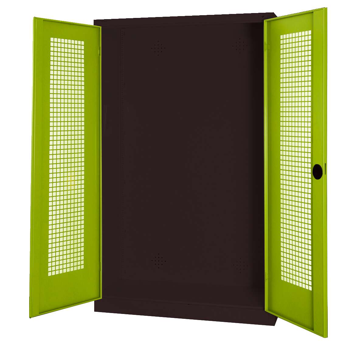 C+P Modul-Sportgeräteschrank mit Lochblech-Flügeltüren, HxBxT 195x120x50 cm, Ergo-Lock Muldengriff, Clowngrün (RAL 110 80 60), Anthrazit (RAL 7021), Einzelschließung