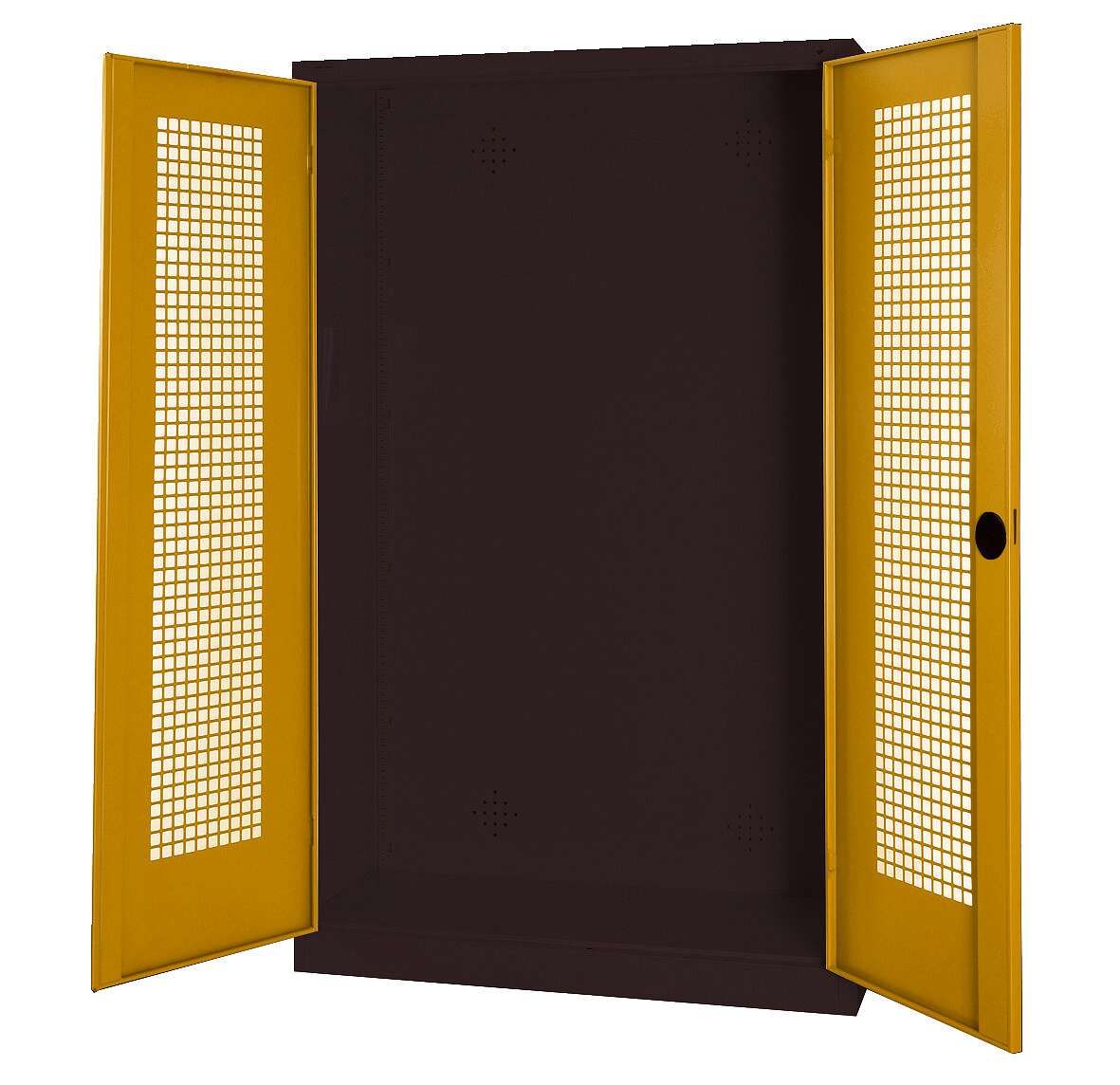 C+P Modul-Sportgeräteschrank mit Lochblech-Flügeltüren, HxBxT 195x120x50 cm, Ergo-Lock Muldengriff, Goldgelb (RAL 1004), Anthrazit (RAL 7021), Einzelschließung