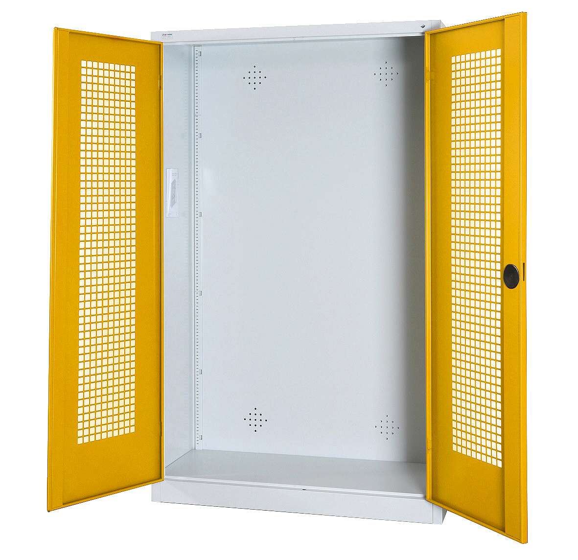 C+P Modul-Sportgeräteschrank mit Lochblech-Flügeltüren, HxBxT 195x120x50 cm, Ergo-Lock Muldengriff, Verkehrsgelb (RAL 1023), Anthrazit (RAL 7021), Einzelschließung