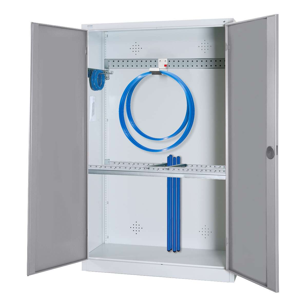 C+P Modul-Sportgeräteschrank „Grundausstattung“ mit Vollblech-Flügeltüren, HxBxT 195x120x50 cm, Ergo-Lock Muldengriff, Einzelschließung