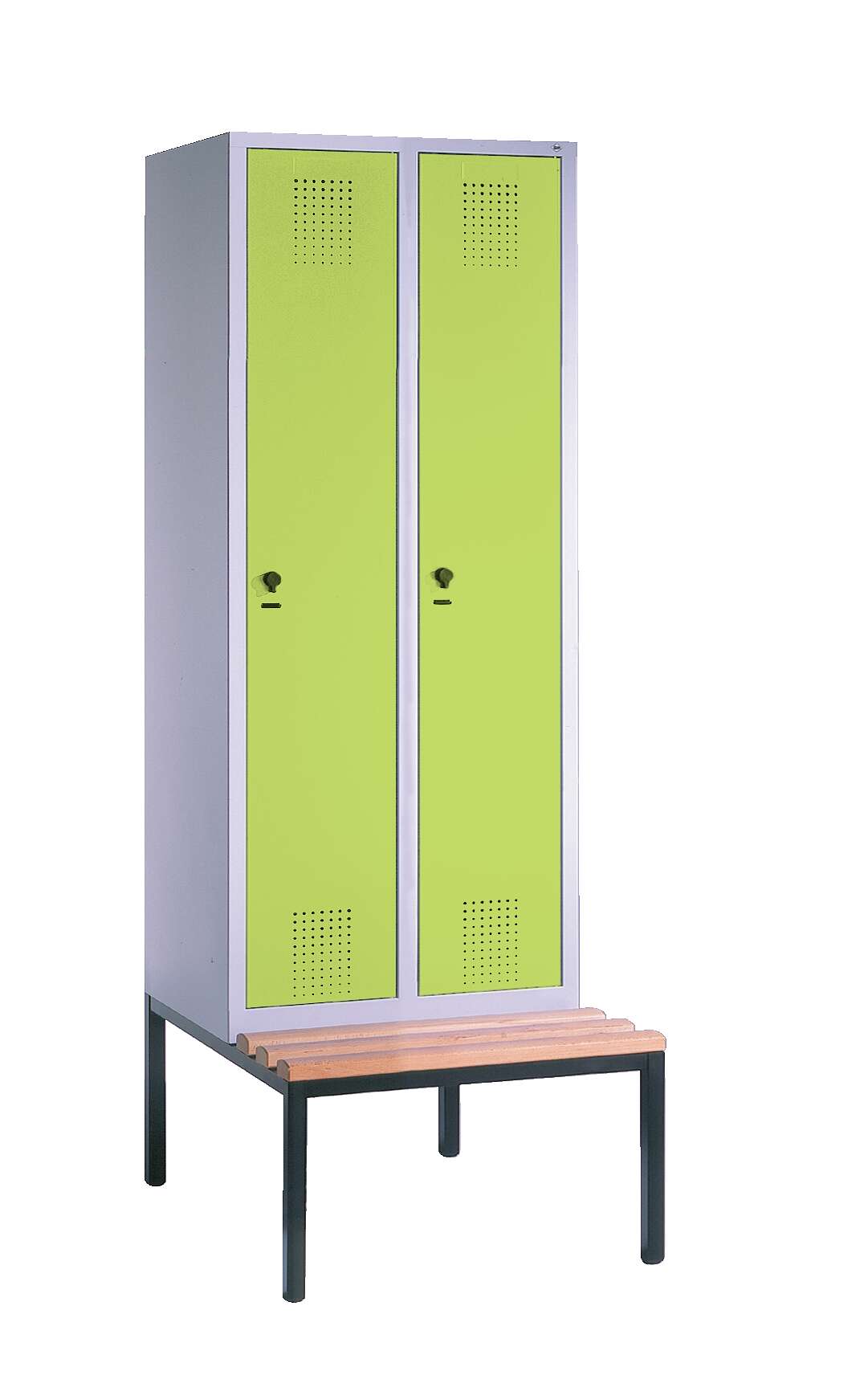 C+P Garderobenschrank „S 3000 Evolo“, Abteilbreite 40 cm, mit Sitzbank, Clowngrün (RAL 110 80 60), 209x80x50 cm