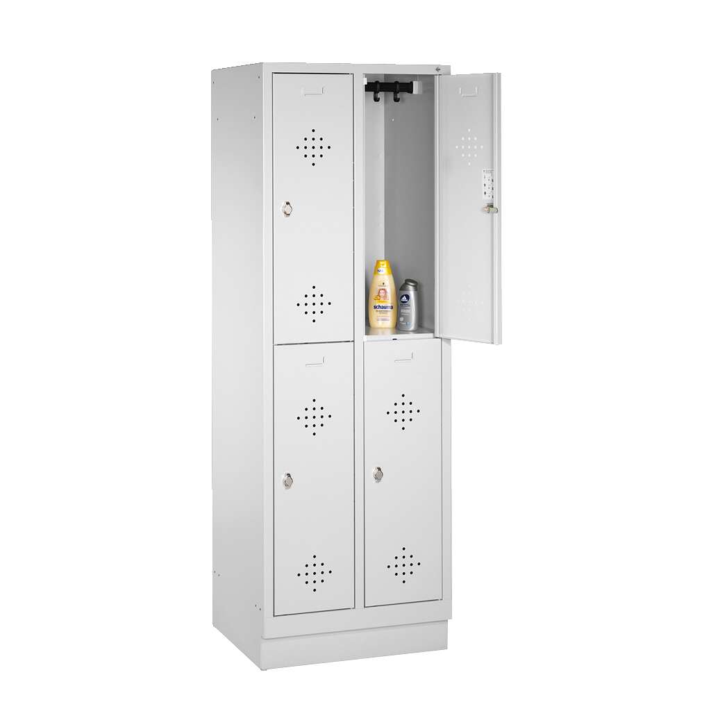 C+P Doppel-Garderobenschrank „S 2000 Classic“, Abteilbreite 40 cm mit 10 cm hohem Sockel, Lichtgrau (RAL 7035), 180x81x50 cm/ 4 Fächer