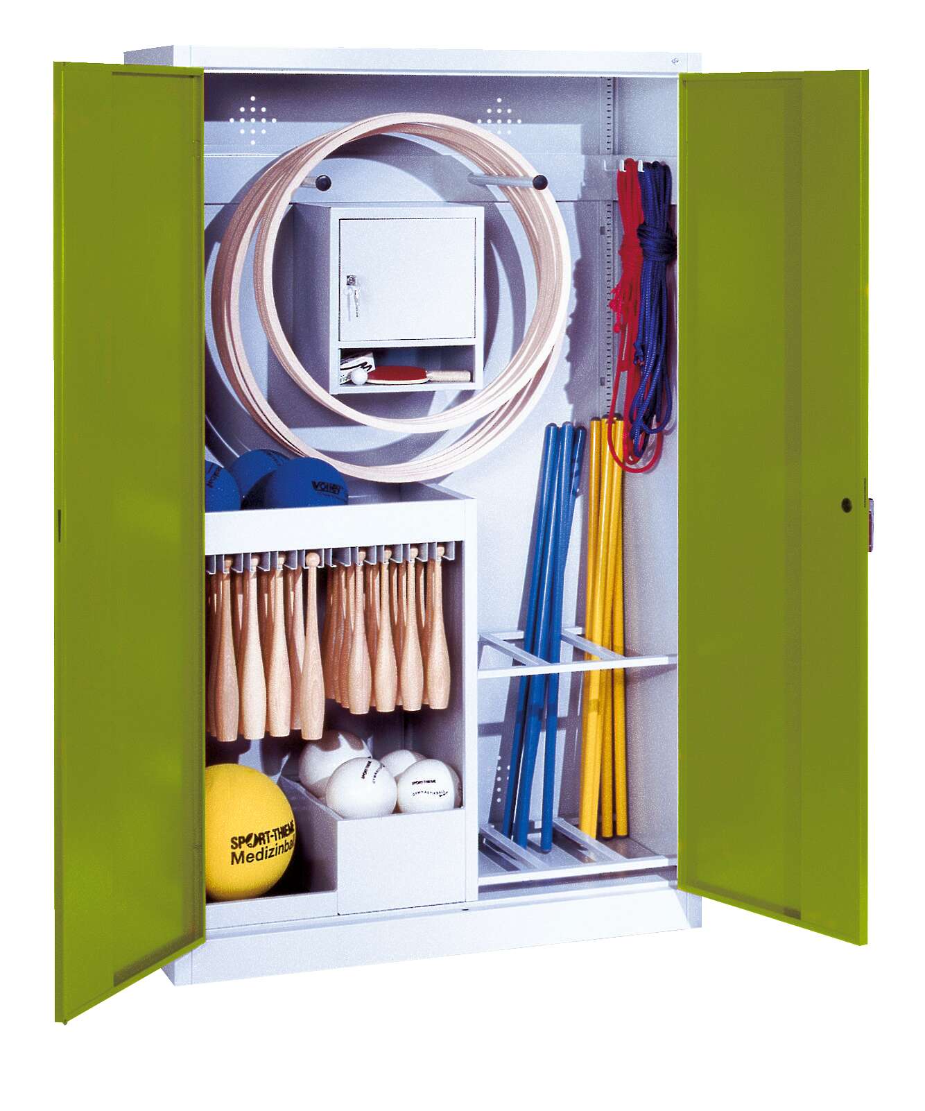 C+P Sportgeräteschrank mit Vollblech-Flügeltüren (Typ 1), HxBxT 195x120x50 cm, Clowngrün (RAL 110 80 60), Gleichschließung