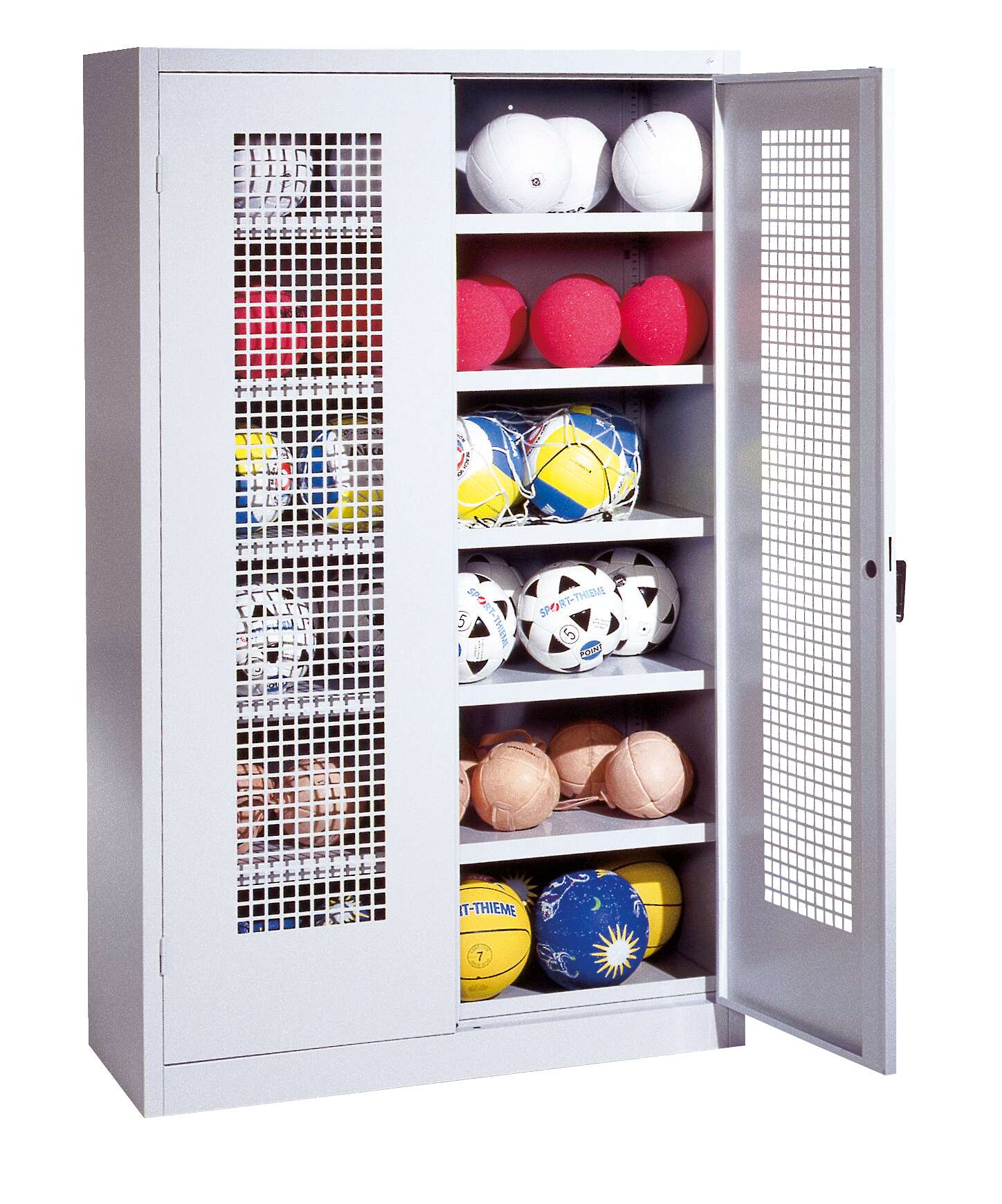 C+P Ballschrank mit Lochblech-Flügeltüren (Typ 3), HxBxT 195x120x50 cm, Klinkengriff, Gleichschließung