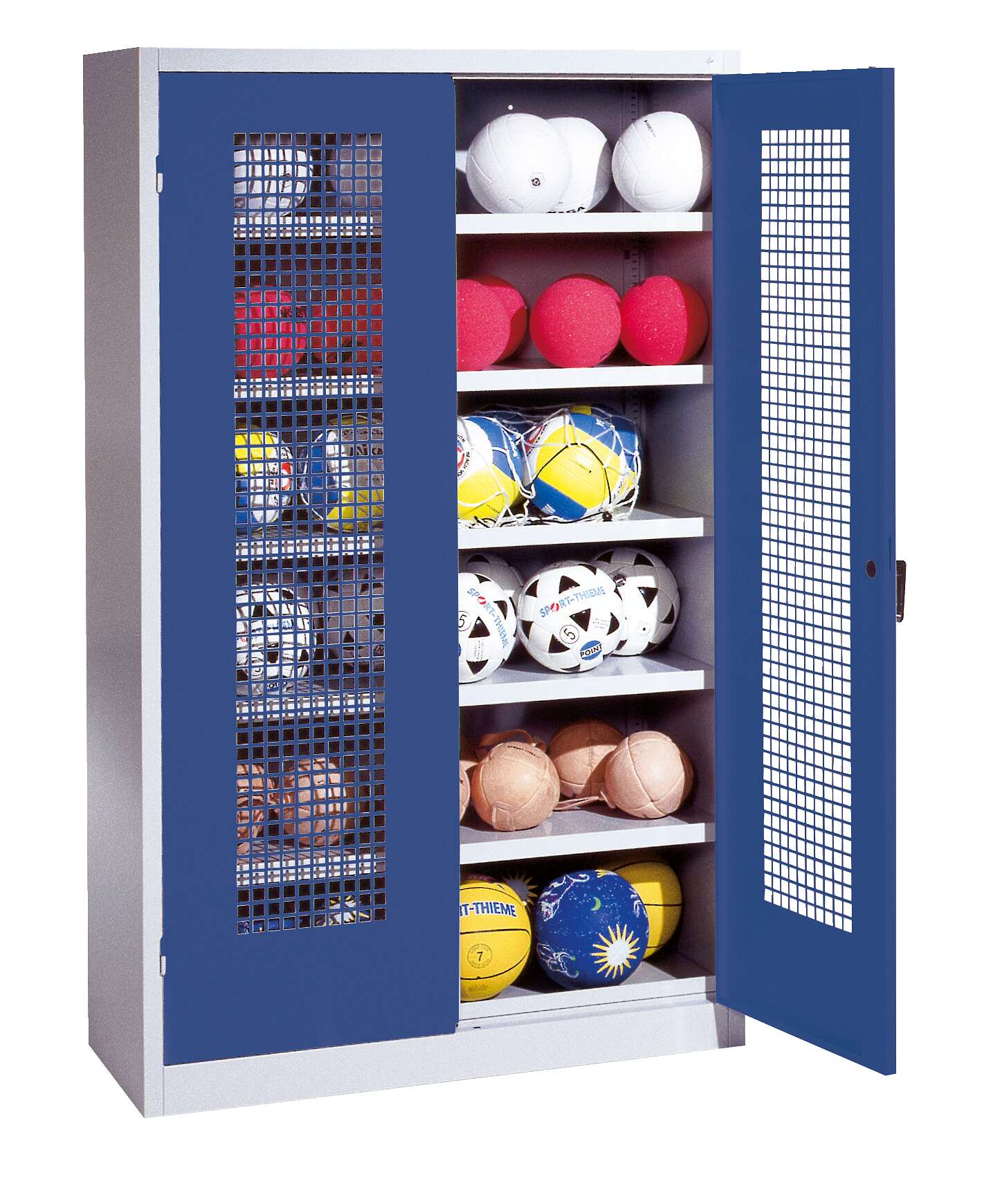 C+P Ballschrank mit Lochblech-Flügeltüren (Typ 3), HxBxT 195x120x50 cm, Enzianblau (RAL 5010), Gleichschließung