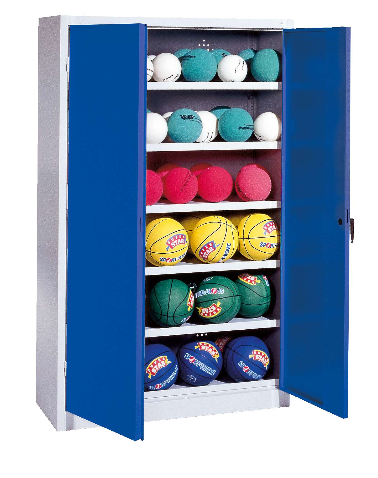 C+P Ballschrank mit Vollblech-Flügeltüren (Typ 3), HxBxT 195x150x50 cm, Enzianblau (RAL 5010), Gleichschließung