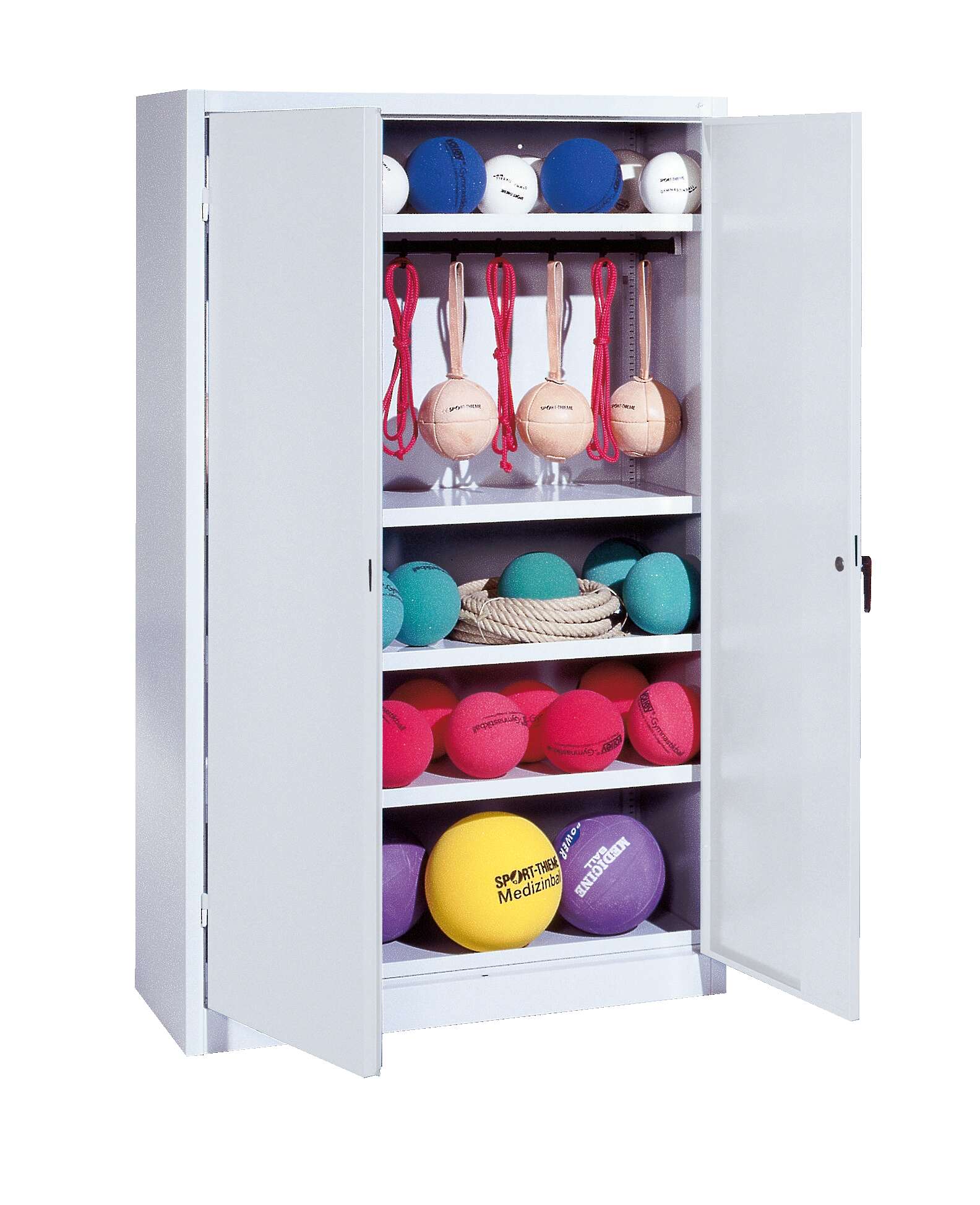 C+P Sportgeräteschrank mit Vollblech-Flügeltüren (Typ 2), HxBxT 195x120x50 cm, Klinkengriff, Gleichschließung