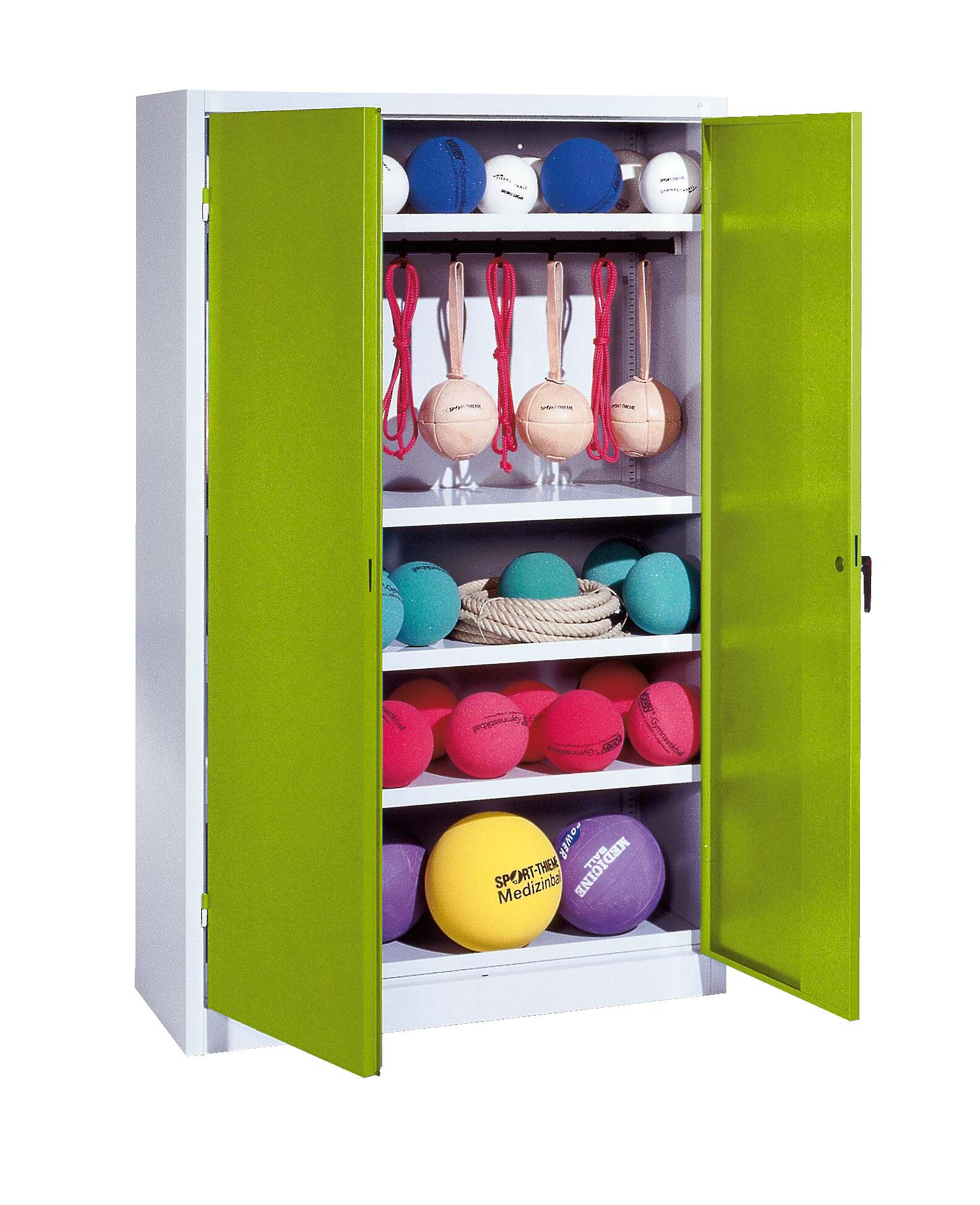 C+P Sportgeräteschrank mit Vollblech-Flügeltüren (Typ 2), HxBxT 195x120x50 cm, Clowngrün (RAL 110 80 60), Gleichschließung