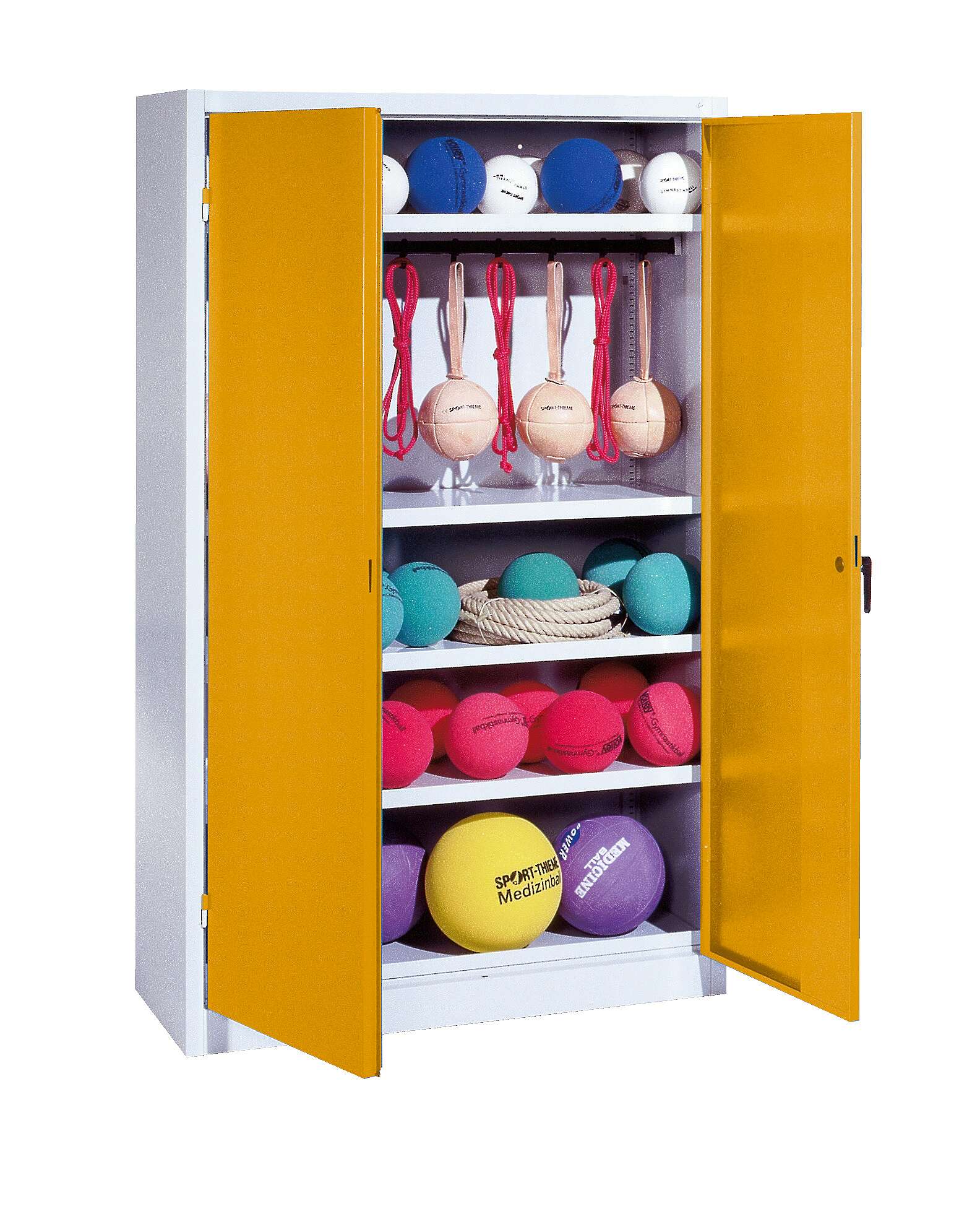 C+P Sportgeräteschrank mit Vollblech-Flügeltüren (Typ 2), HxBxT 195x120x50 cm, Goldgelb (RAL 1004), Gleichschließung