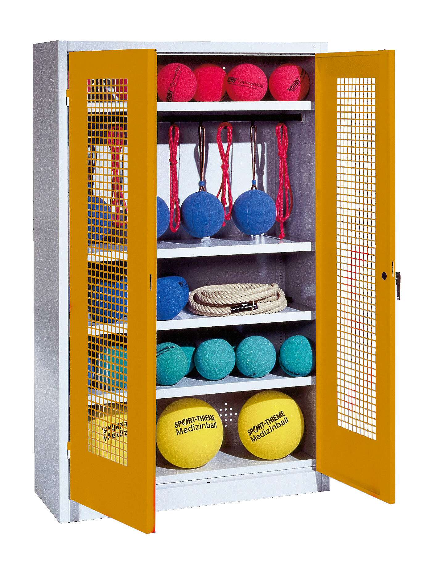 C+P Sportgeräteschrank mit Lochblech-Flügeltüren (Typ 2), HxBxT 195x120x50 cm, Goldgelb (RAL 1004), Gleichschließung