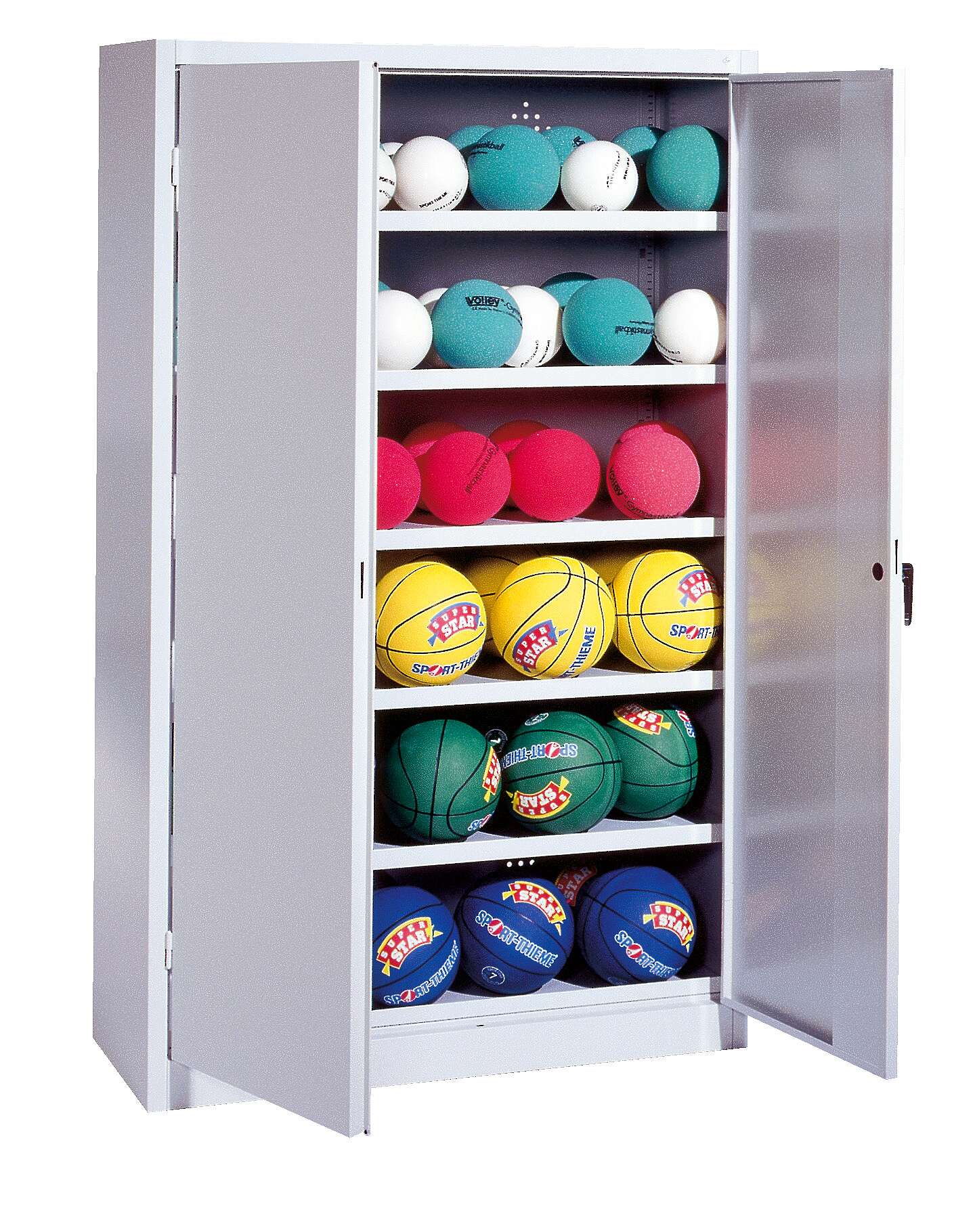 C+P Ballschrank mit Vollblech-Flügeltüren (Typ 3), HxBxT 195x120x50 cm, Ergo-Lock Muldengriff, Gleichschließung