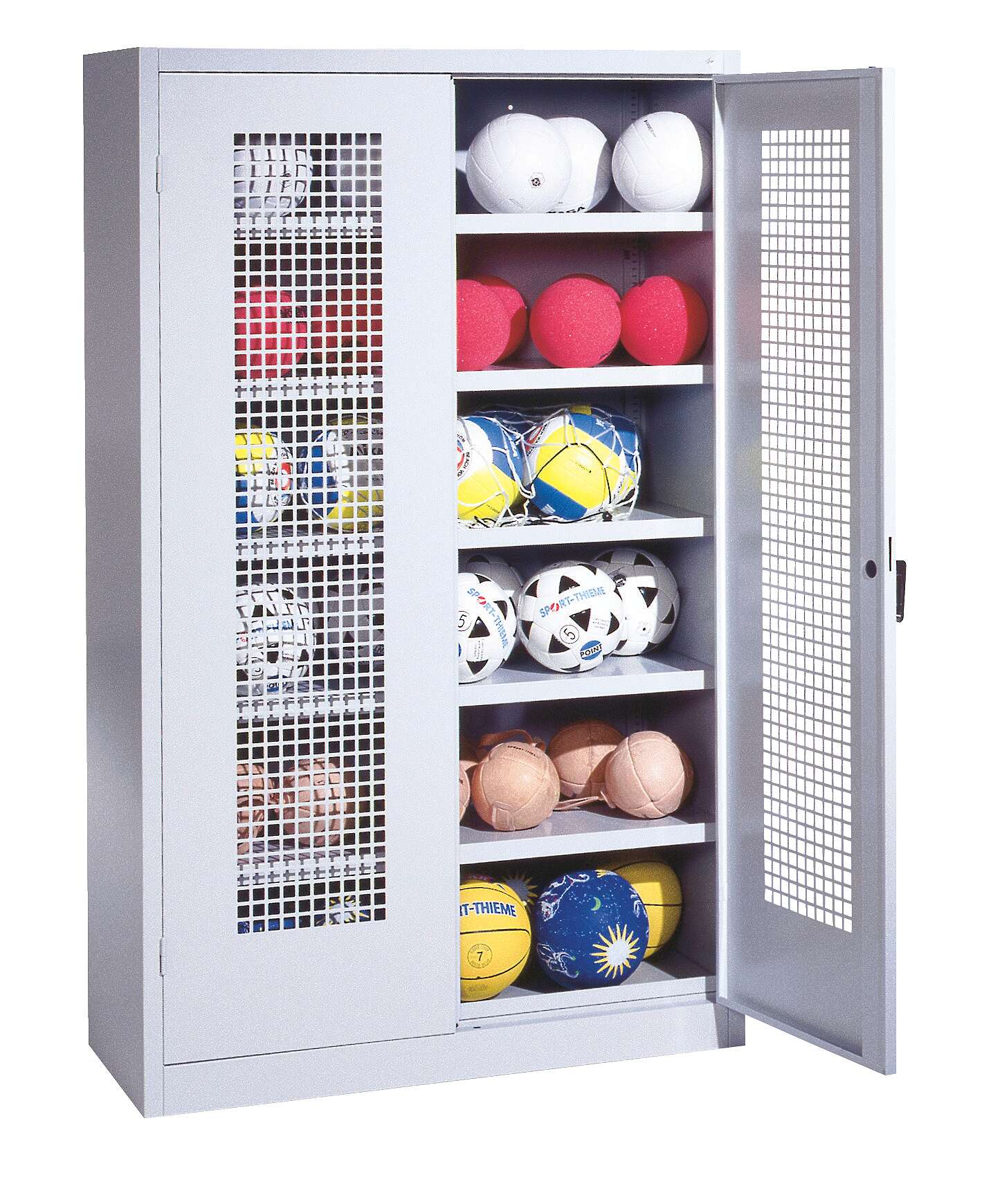 C+P Ballschrank mit Lochblech-Flügeltüren (Typ 3), HxBxT 195x120x50 cm, Ergo-Lock Muldengriff, Gleichschließung