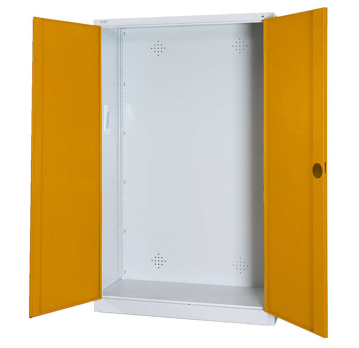 C+P Modul-Sportgeräteschrank mit Vollblech-Flügeltüren, HxBxT 195x120x50 cm, Ergo-Lock Muldengriff, Goldgelb (RAL 1004), Lichtgrau (RAL 7035), Gleichschließung
