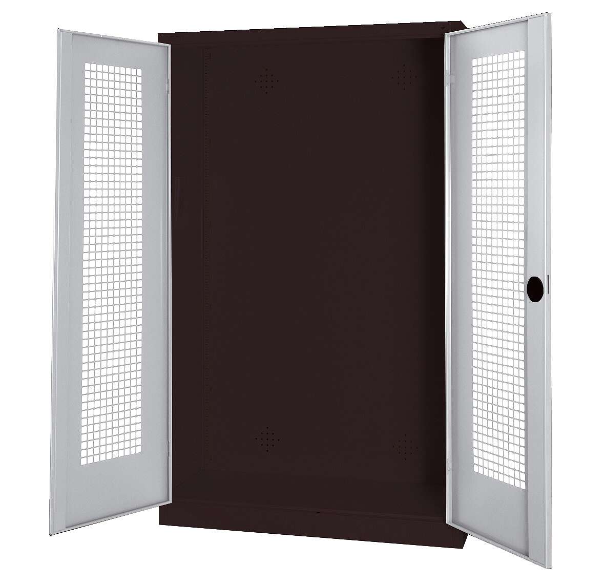 C+P Modul-Sportgeräteschrank mit Lochblech-Flügeltüren, HxBxT 195x120x50 cm, Lichtgrau (RAL 7035), Ergo-Lock Muldengriff, Anthrazit (RAL 7021), Gleichschließung