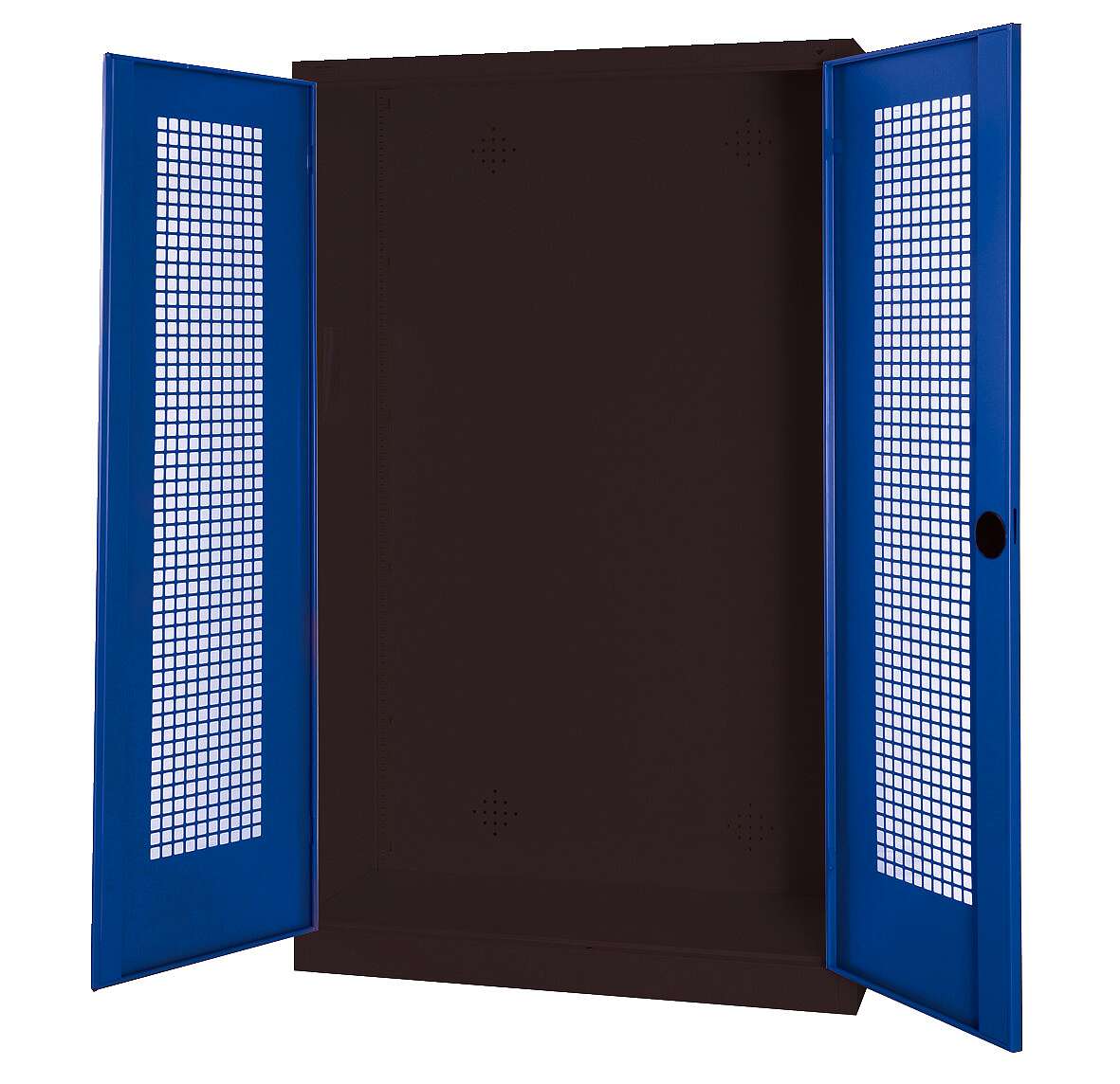 C+P Modul-Sportgeräteschrank mit Lochblech-Flügeltüren, HxBxT 195x120x50 cm, Enzianblau (RAL 5010), Ergo-Lock Muldengriff, Anthrazit (RAL 7021), Gleichschließung