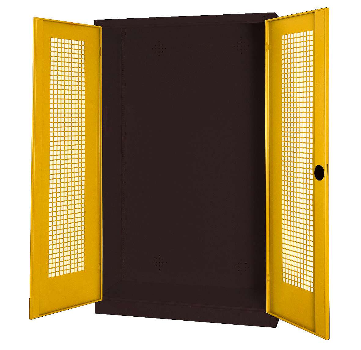 C+P Modul-Sportgeräteschrank mit Lochblech-Flügeltüren, HxBxT 195x120x50 cm, Ergo-Lock Muldengriff, Verkehrsgelb (RAL 1023), Anthrazit (RAL 7021), Gleichschließung