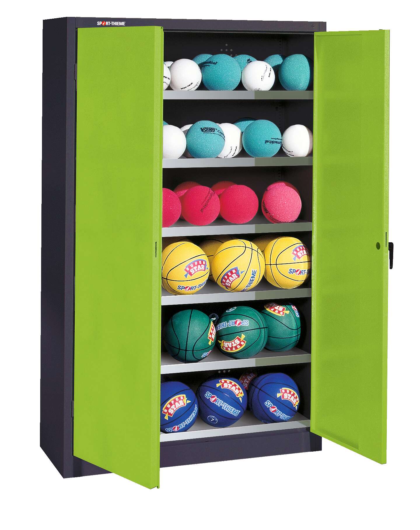C+P Ballschrank mit Vollblech-Flügeltüren (Typ 3), HxBxT 195x93x40 cm, Clowngrün (RAL 110 80 60), Anthrazit (RAL 7021), Gleichschließung