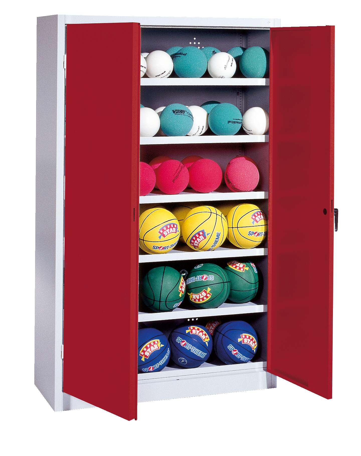 C+P Ballschrank mit Vollblech-Flügeltüren (Typ 3), HxBxT 195x93x50 cm, Rubinrot (RAL 3003), Gleichschließung