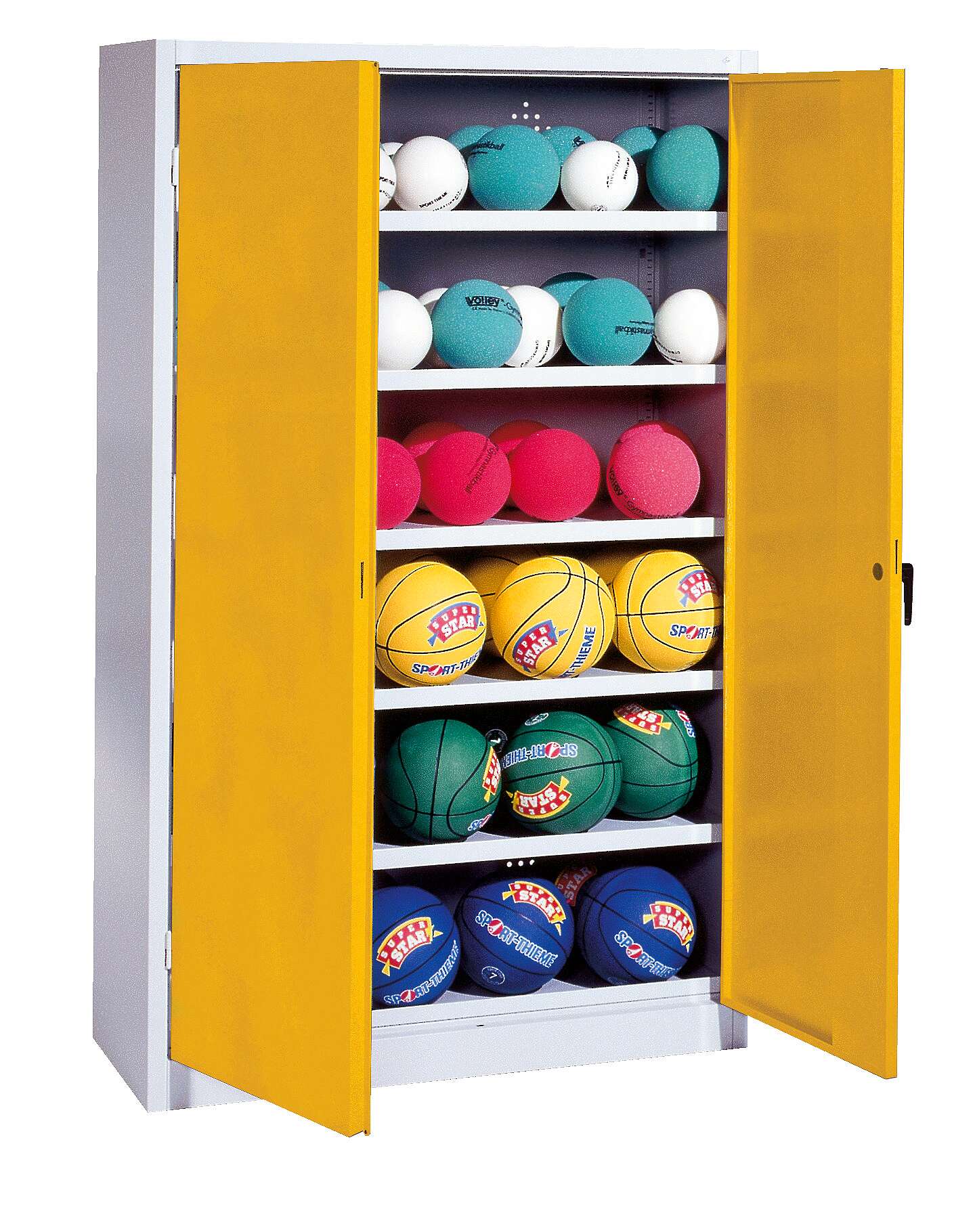 C+P Ballschrank mit Vollblech-Flügeltüren (Typ 3), HxBxT 195x93x50 cm, Verkehrsgelb (RAL 1023), Gleichschließung