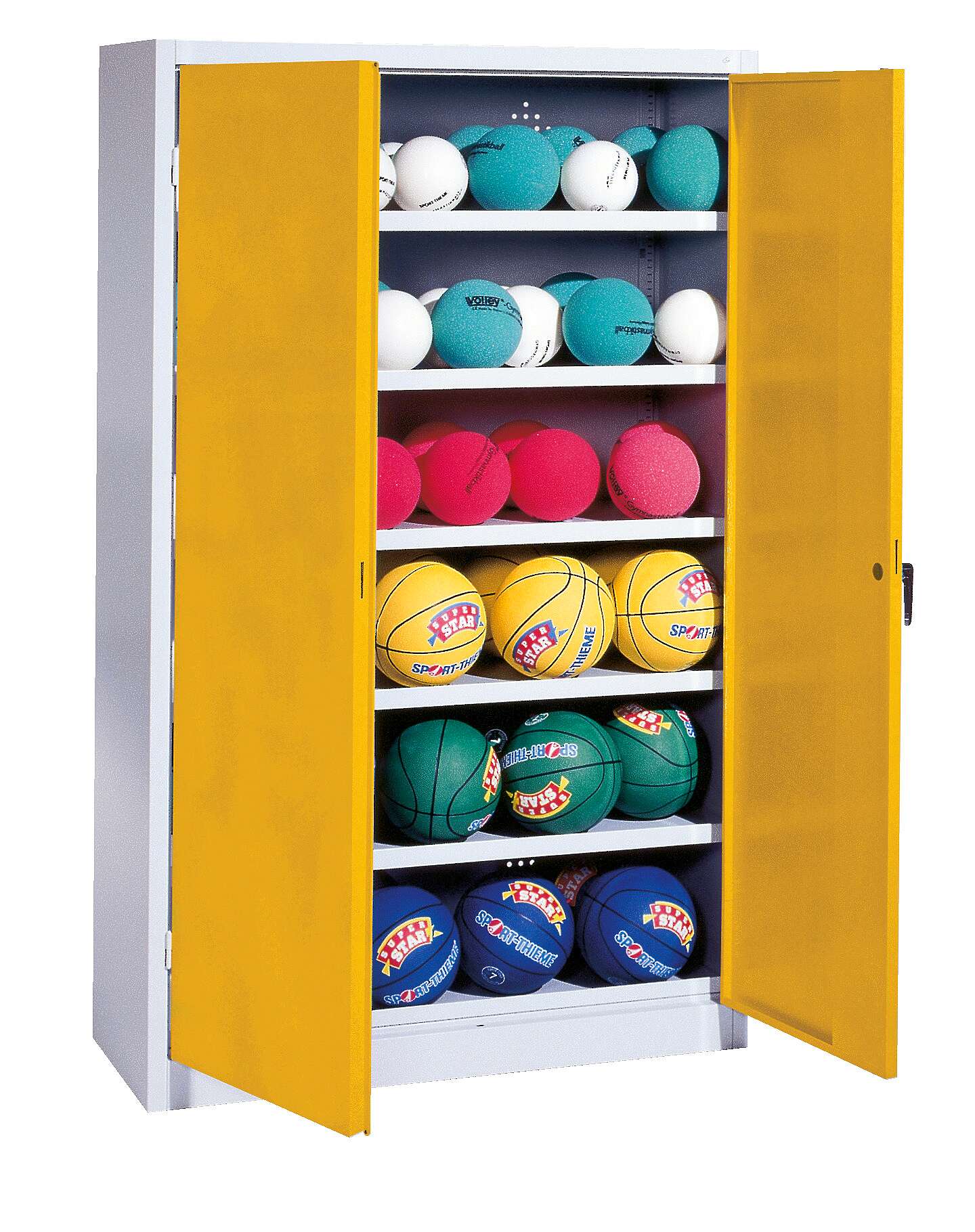C+P Ballschrank mit Vollblech-Flügeltüren (Typ 3), HxBxT 195x120x40 cm, Verkehrsgelb (RAL 1023), Gleichschließung