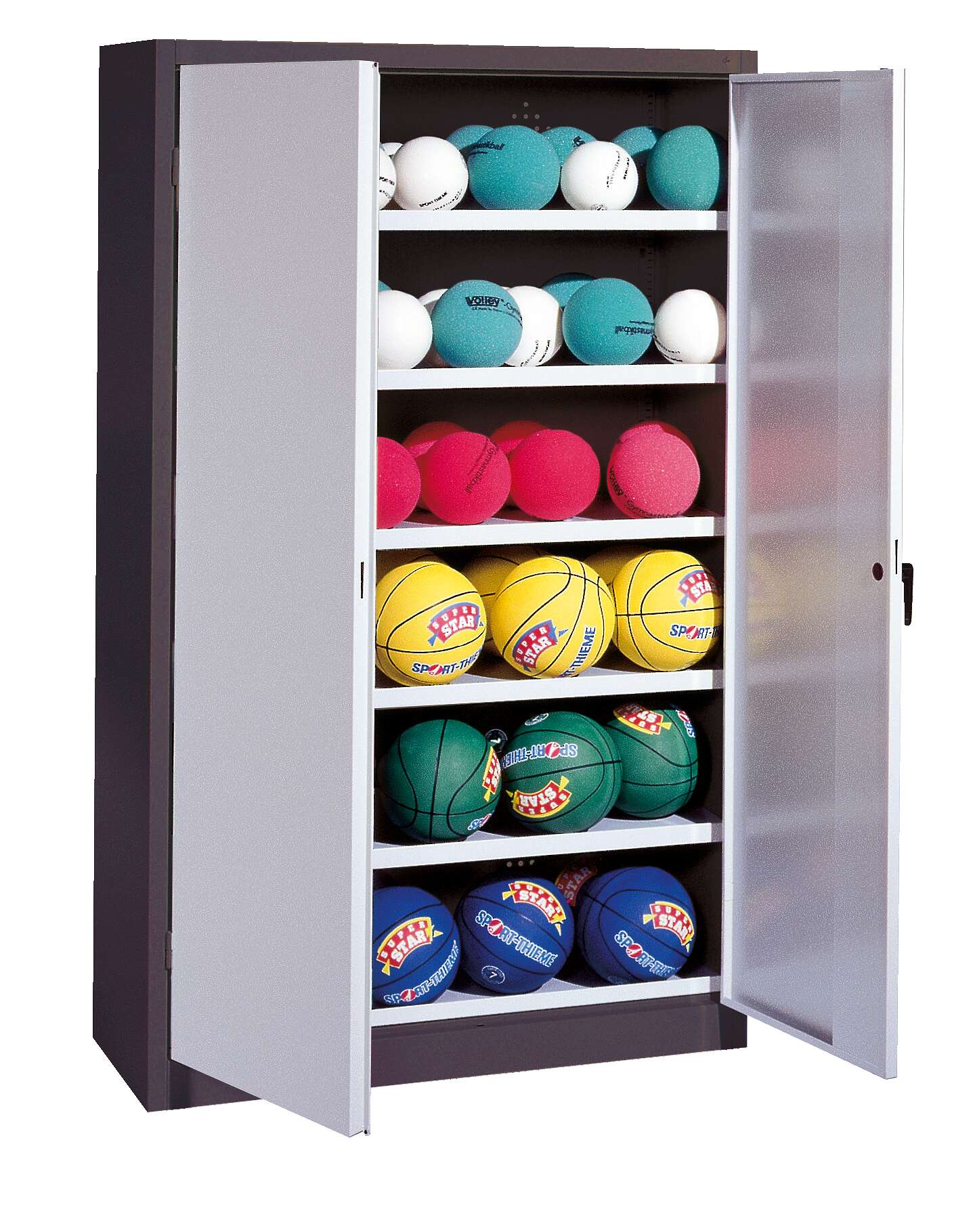 C+P Ballschrank mit Vollblech-Flügeltüren (Typ 3), HxBxT 195x120x40 cm, Lichtgrau (RAL 7035), Anthrazit (RAL 7021), Gleichschließung