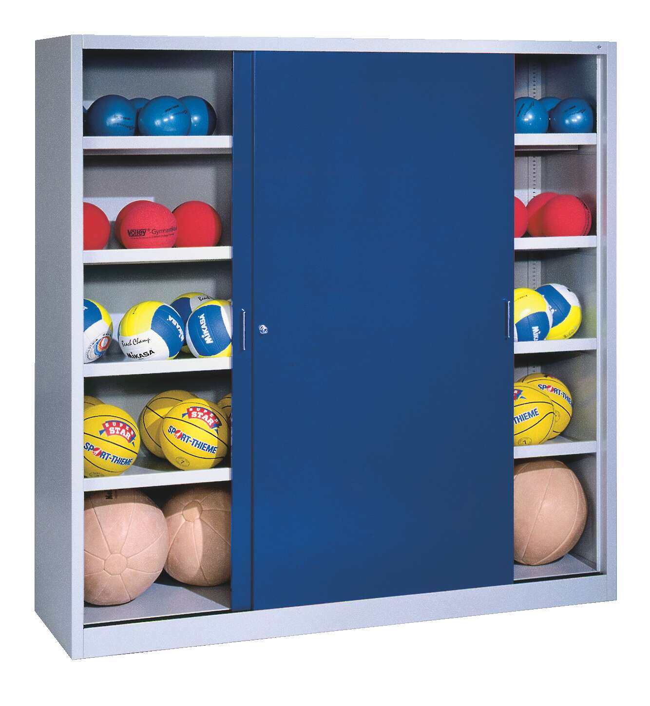 C+P Ballschrank mit Vollblech-Schiebetüren (Typ 4), HxBxT 195x120x50 cm, Enzianblau (RAL 5010), Gleichschließung