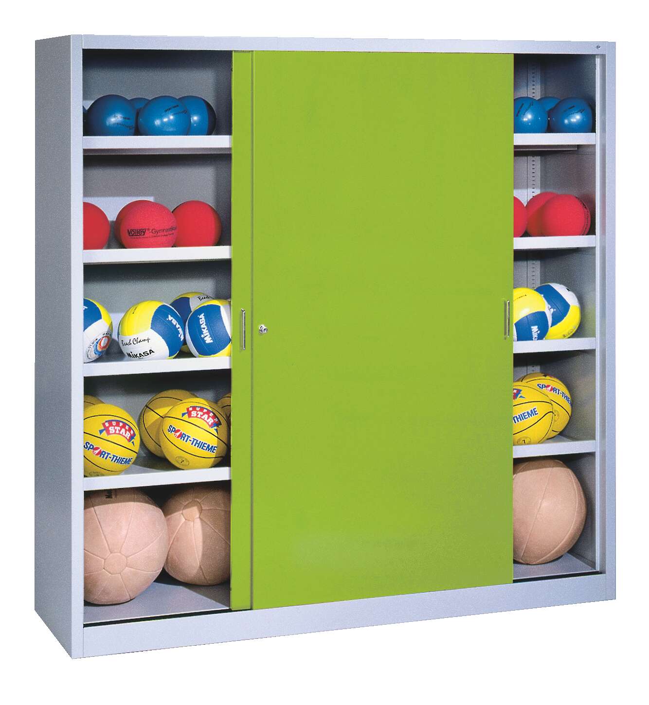 C+P Ballschrank mit Vollblech-Schiebetüren (Typ 4), HxBxT 195x190x60 cm, Clowngrün (RAL 110 80 60), Gleichschließung