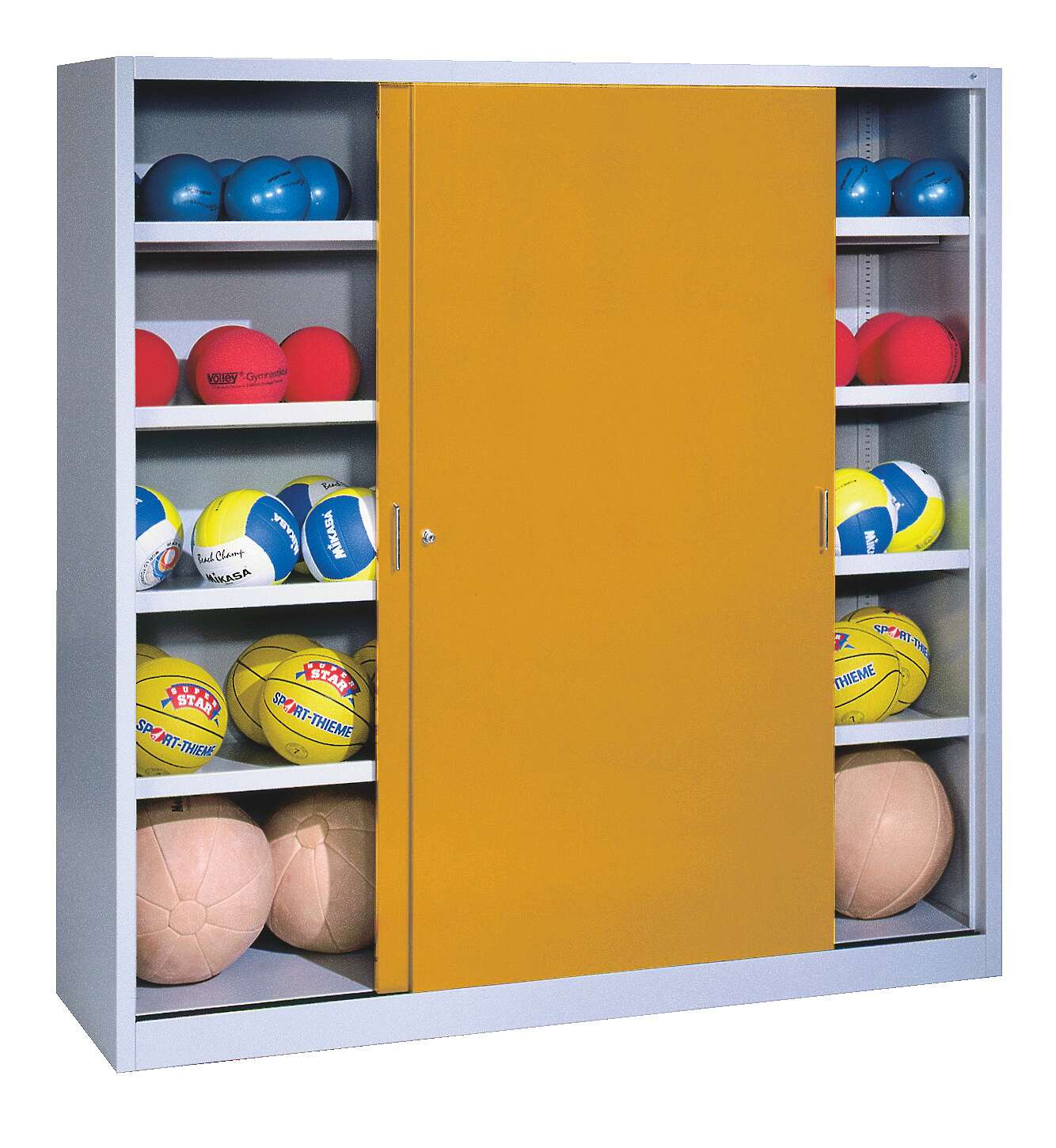 C+P Ballschrank mit Vollblech-Schiebetüren (Typ 4), HxBxT 195x190x60 cm, Goldgelb (RAL 1004), Gleichschließung