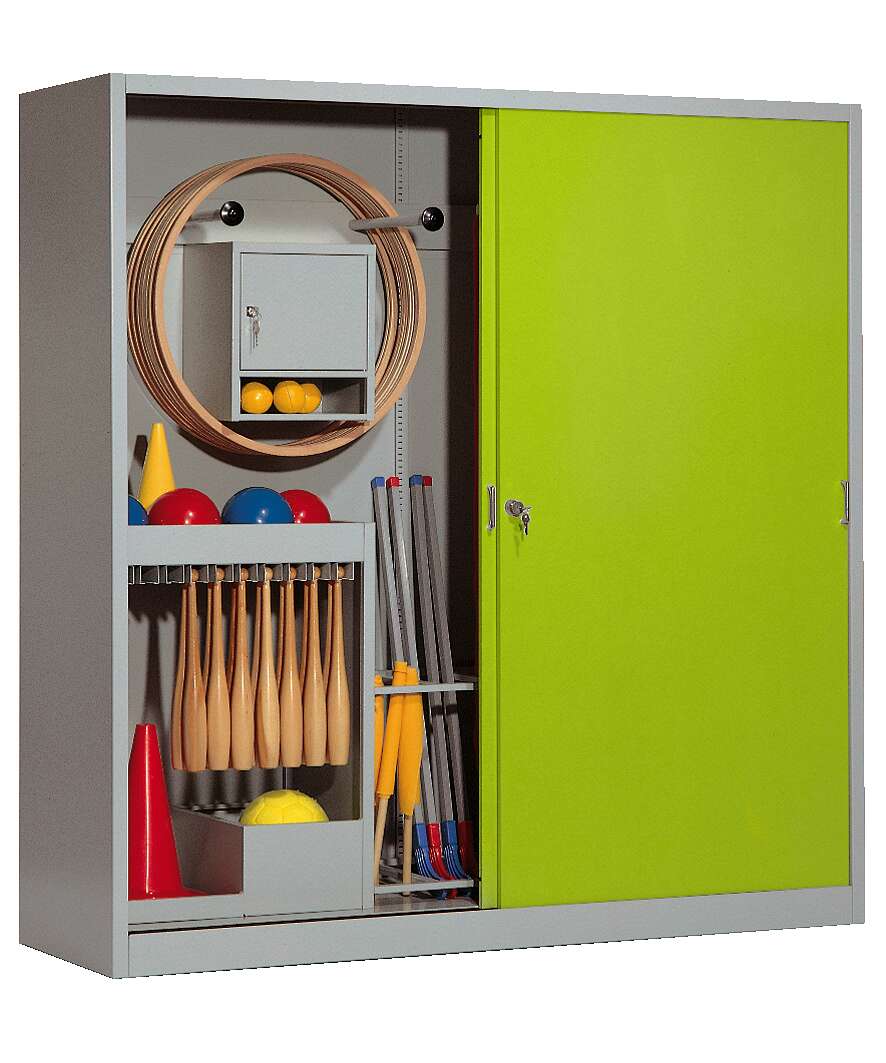 C+P Sportgeräteschrank mit Vollblech-Schiebetüren (Typ 5), HxBxT 195x190x60 cm, Clowngrün (RAL 110 80 60), Gleichschließung