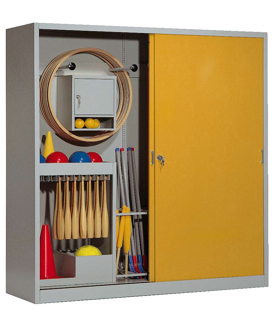 C+P Sportgeräteschrank mit Vollblech-Schiebetüren (Typ 5), HxBxT 195x190x60 cm, Goldgelb (RAL 1004), Gleichschließung