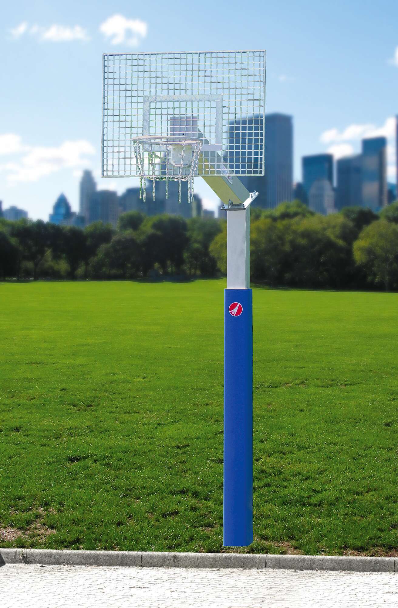 Sport-Thieme Basketballanlage „Fair Play Silent 2.0“ mit Kettennetz, Korb „Outdoor“ abklappbar, 180×105 cm