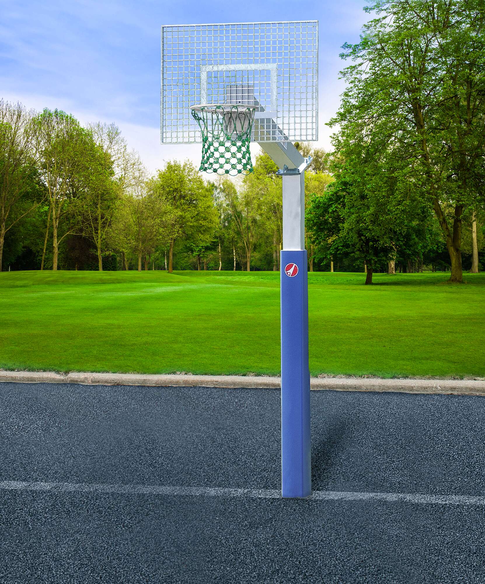 Sport-Thieme Basketballanlage „Fair Play Silent 2.0“ mit Herkulesseil-Netz, Korb „Outdoor“ abklappbar, 120×90 cm