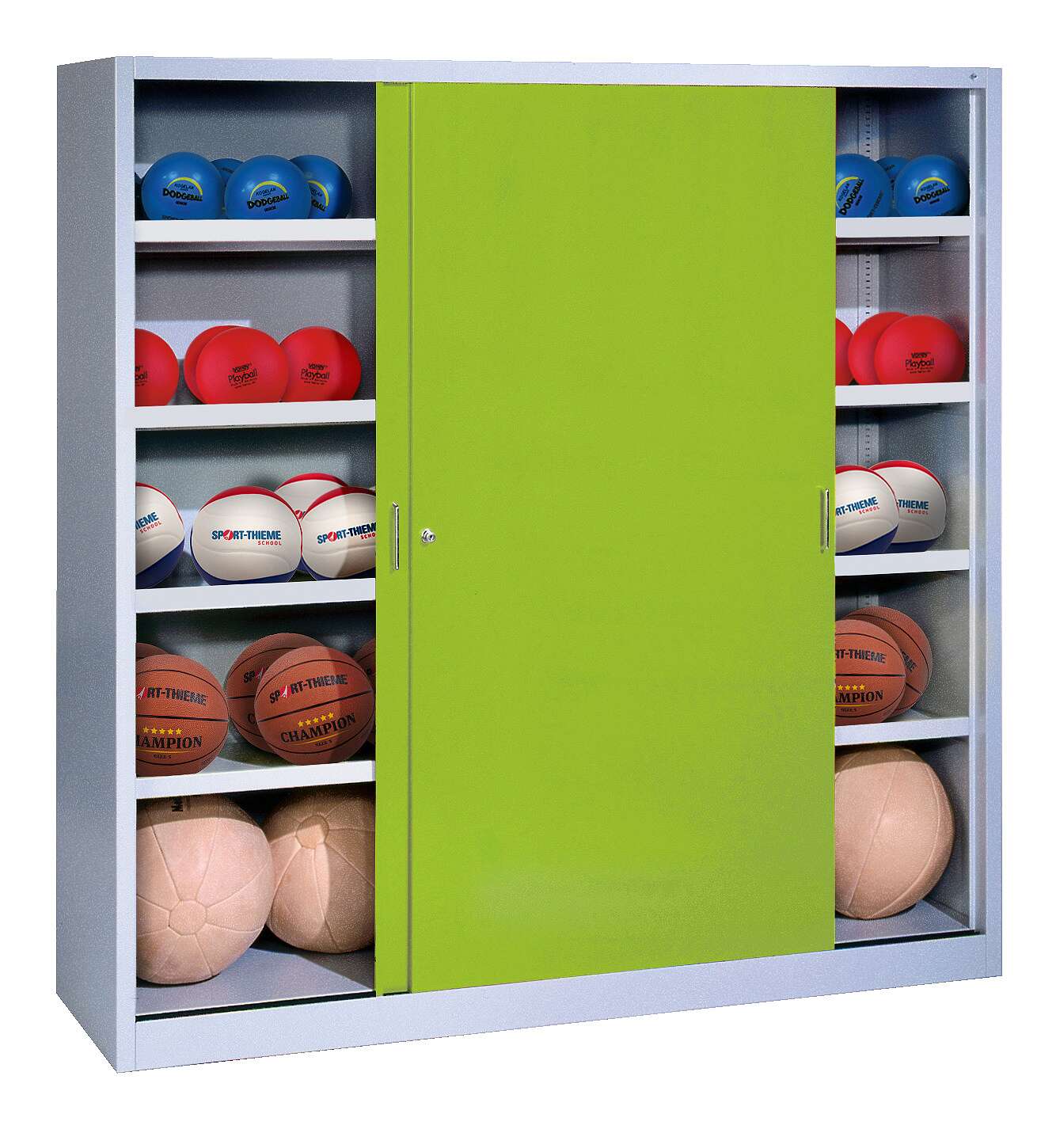 C+P Ballschrank (HxBxT: 195x120x40 cm, mit Vollblech-Schiebetüren, Typ 4), Clowngrün (RAL 110 80 60), Einzelschließung