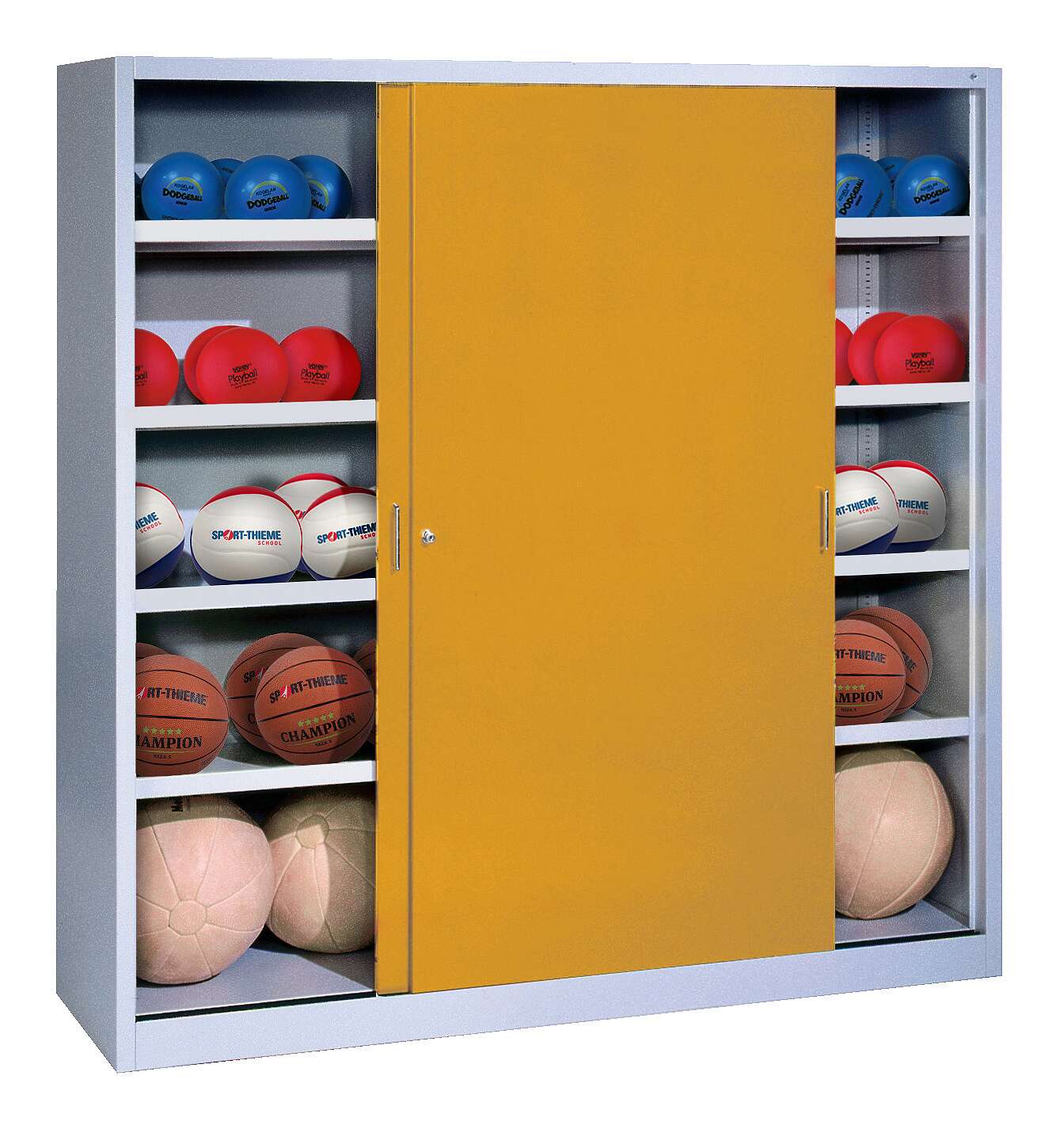 C+P Ballschrank (HxBxT: 195x120x40 cm, mit Vollblech-Schiebetüren, Typ 4), Goldgelb (RAL 1004), Einzelschließung