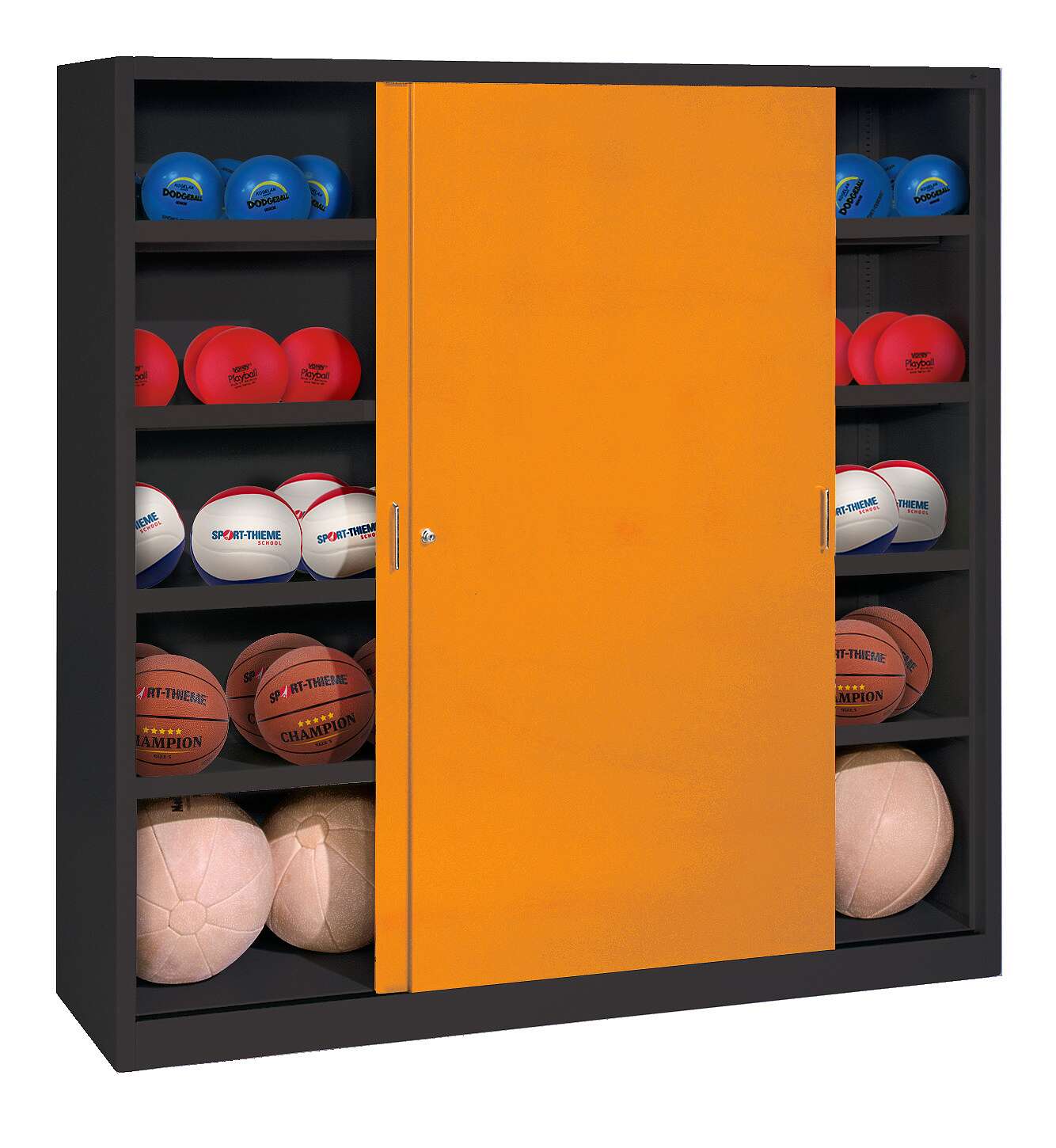 C+P Ballschrank (HxBxT: 195x120x40 cm, mit Vollblech-Schiebetüren, Typ 4), Gelborange (RAL 2000), Einzelschließung