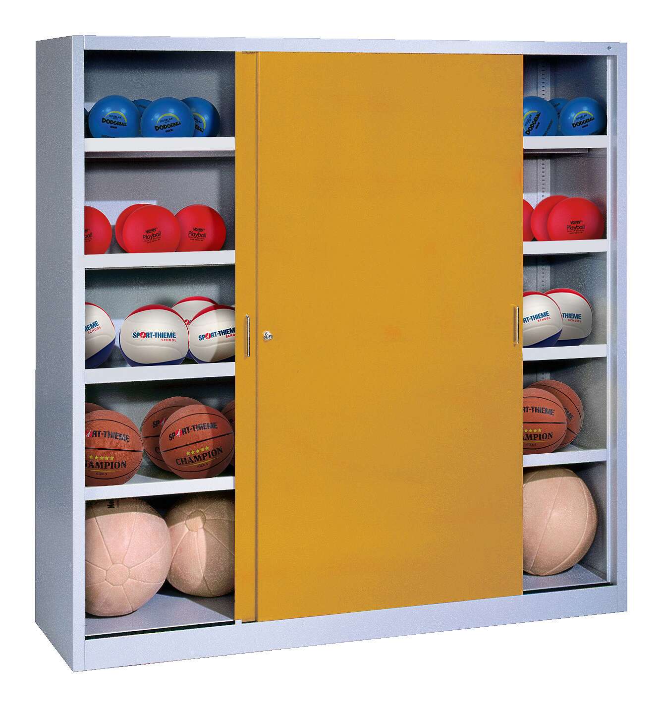 C+P Ballschrank (HxBxT: 195x120x60 cm, mit Vollblech-Schiebetüren, Typ 4), Goldgelb (RAL 1004), Einzelschließung