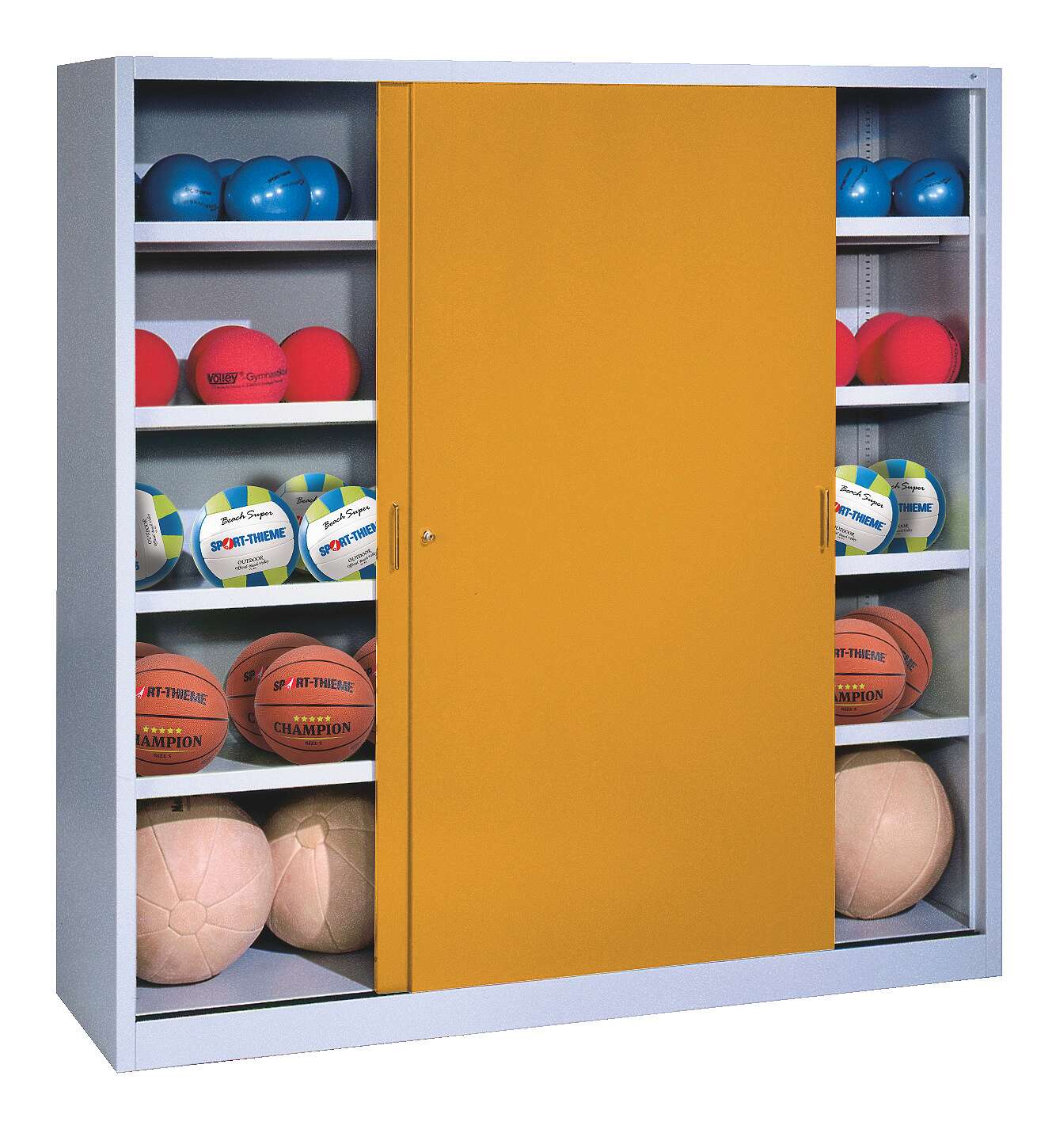 C+P Ballschrank (HxBxT: 195x160x40 cm, mit Vollblech-Schiebetüren, Typ 4), Goldgelb (RAL 1004), Einzelschließung