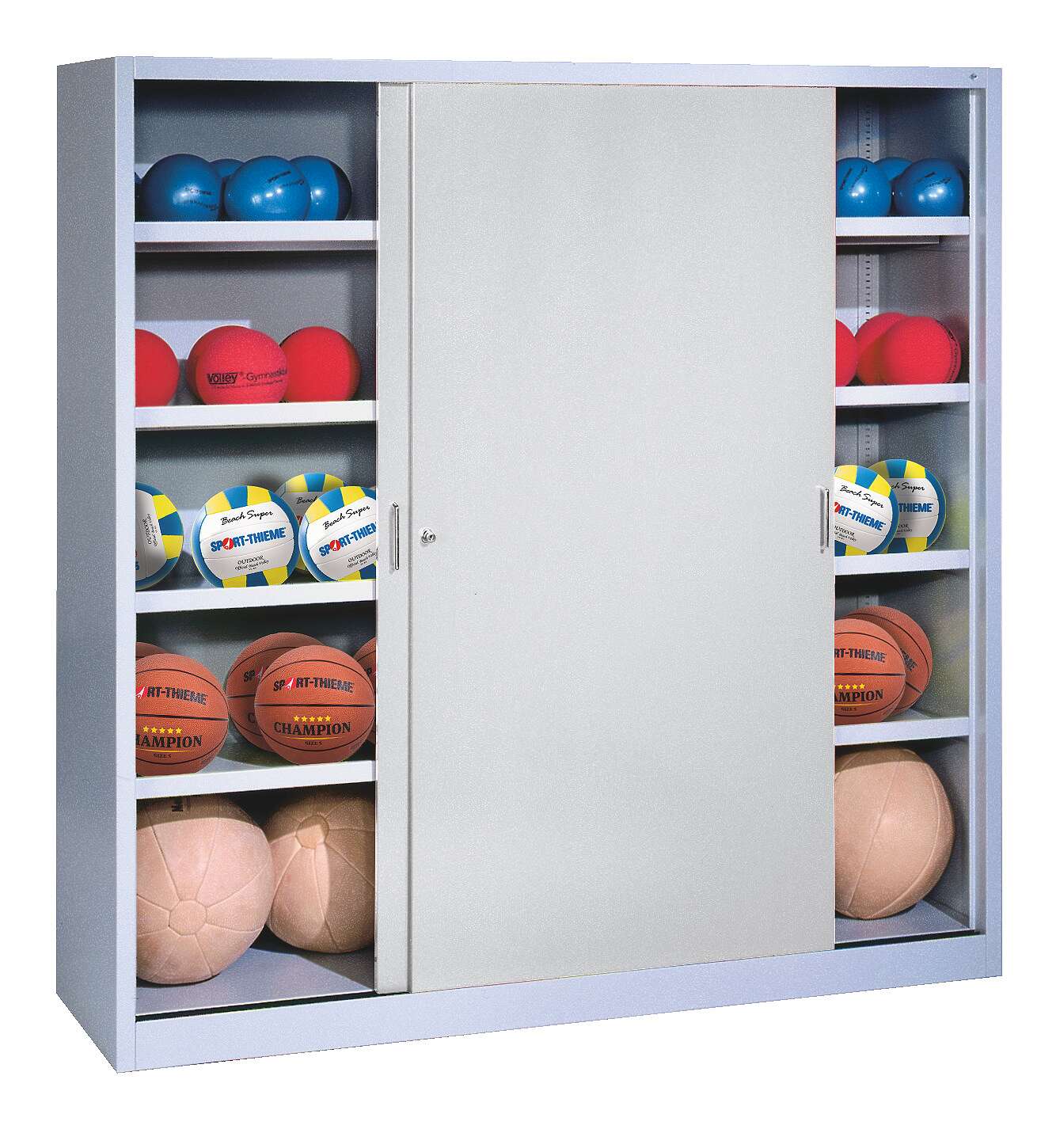 C+P Ballschrank (HxBxT: 195x160x60 cm, mit Vollblech-Schiebetüren, Typ 4), Lichtgrau (RAL 7035), Einzelschließung