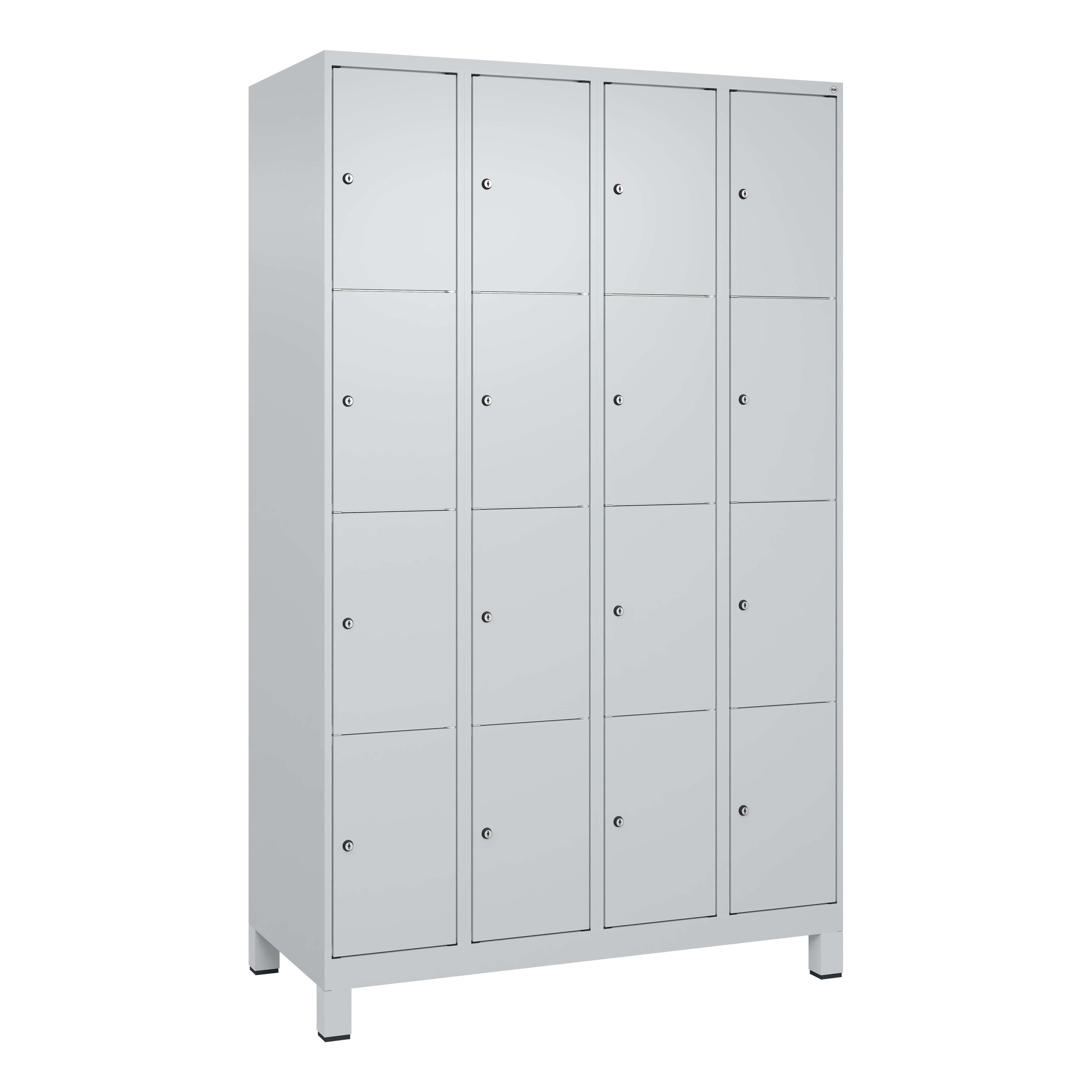 C+P Fächerschrank „Classic Plus“, 4 Fächer übereinander, Abteilbreite 30 cm, mit Füßen, Lichtgrau (RAL 7035), 195x120x50 cm/ 16 Fächer