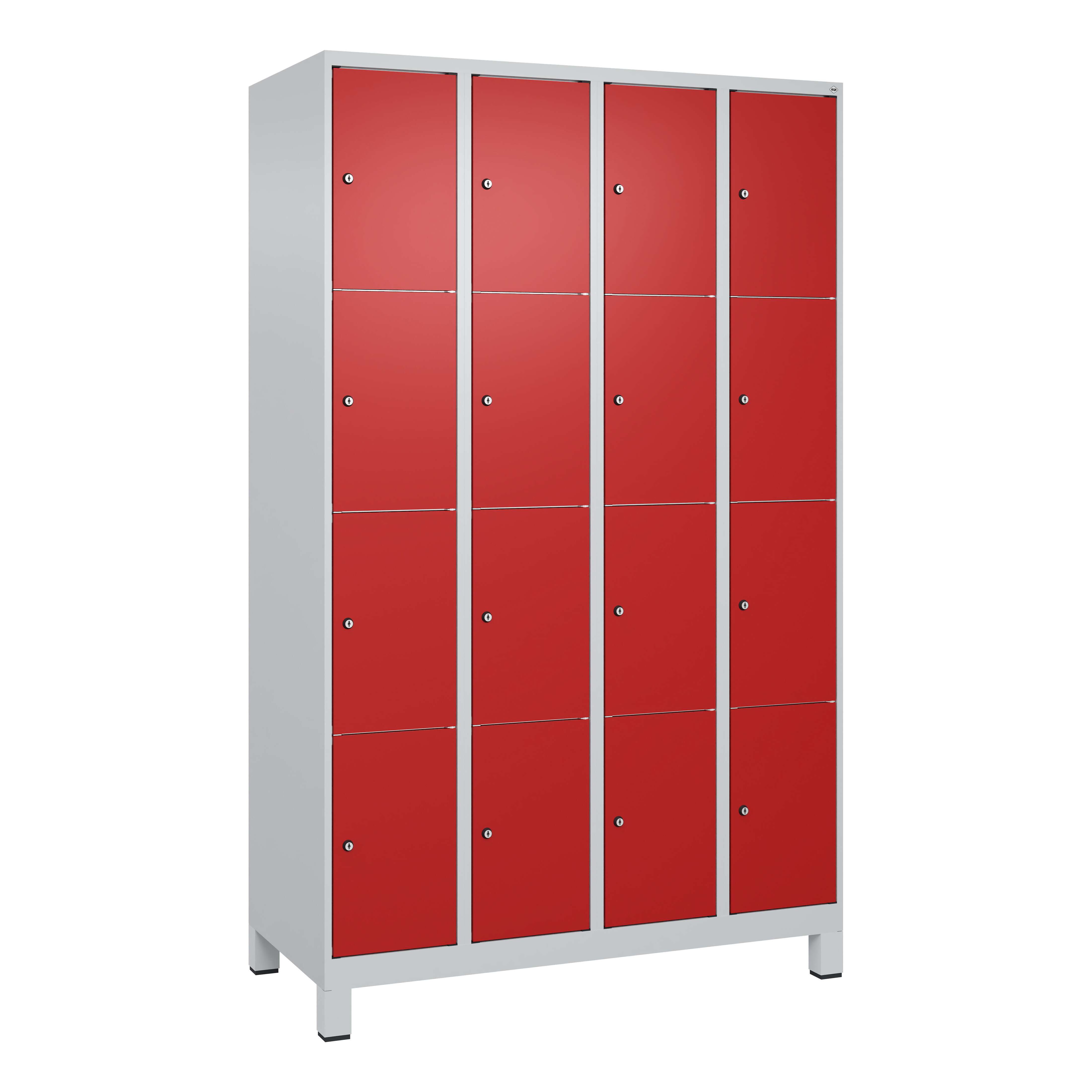 C+P Fächerschrank „Classic Plus“, 4 Fächer übereinander, Abteilbreite 30 cm, mit Füßen, Feuerrot (RAL 3000), 195x120x50 cm/ 16 Fächer