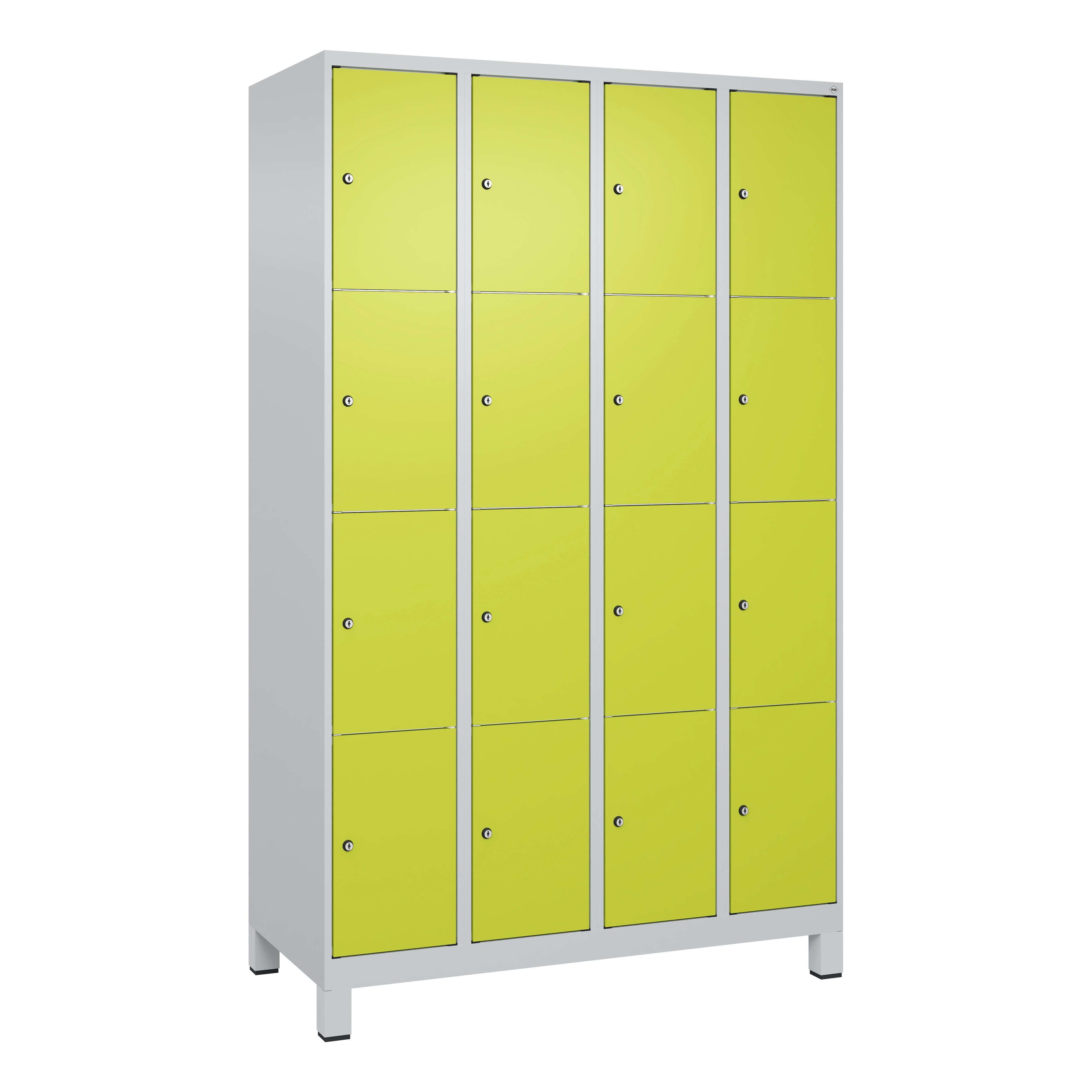 C+P Fächerschrank „Classic Plus“, 4 Fächer übereinander, Abteilbreite 30 cm, mit Füßen, Lichtgrau (RAL 7035), 195x30x50 cm/ 4 Fächer