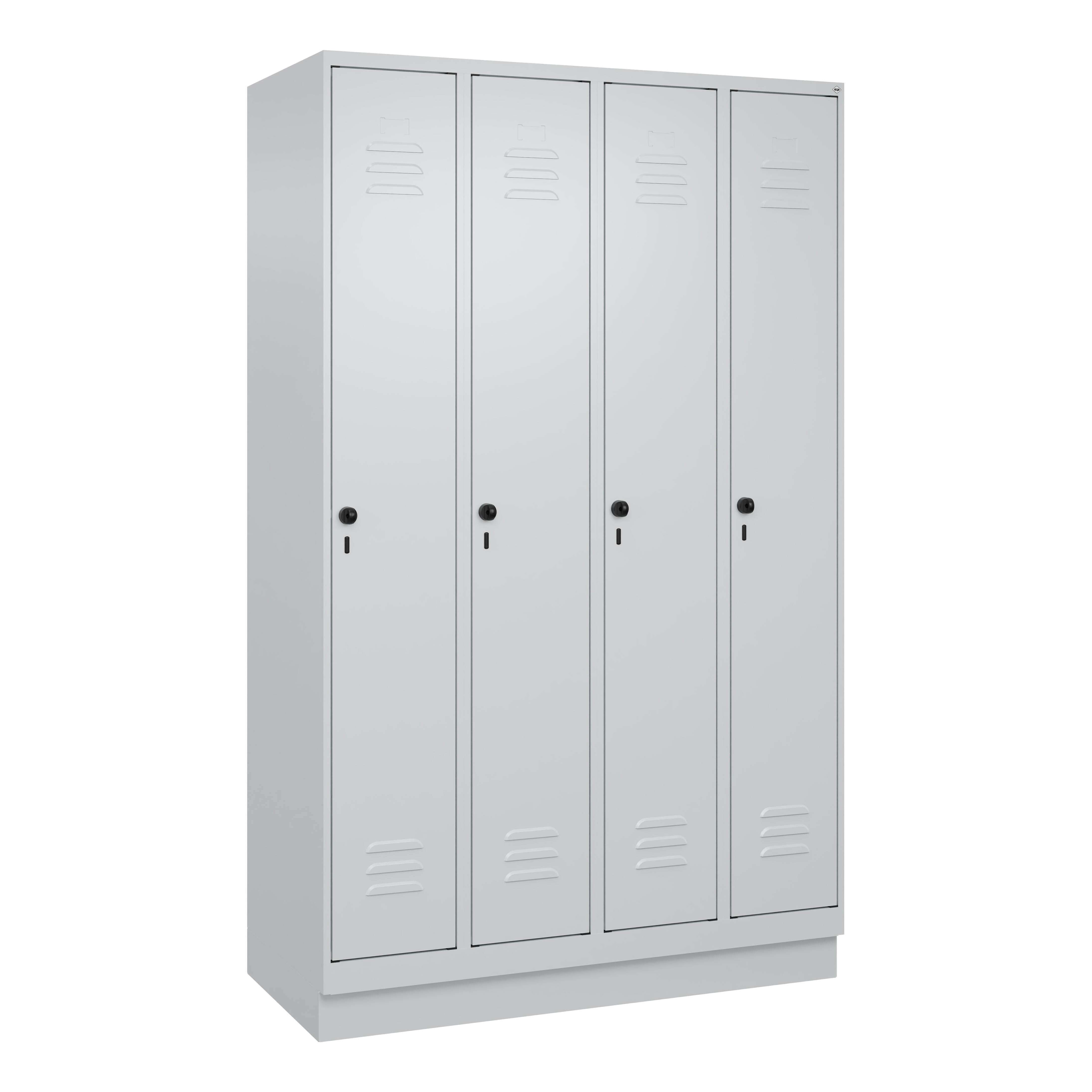 C+P Garderobenschrank „Classic Plus“, Abteilbreite 30 cm, mit Sockel, Lichtgrau (RAL 7035), 195x120x50 cm/ 4 Fächer