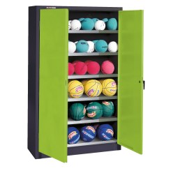 C+P Ballschrank mit Vollblech-Flügeltüren (Typ 3), HxBxT 195x93x40 cm Verkehrsgelb (RAL 1023), Anthrazit (RAL 7021), Gleichschließung