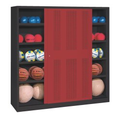 C+P Ballschrank mit Lochblech-Schiebetüren (Typ 4), HxBxT 195x190x60 cm