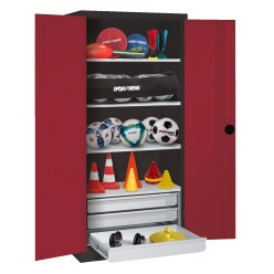  C+P Type 4 Sports Equipment Locker with Drawers and Sheet Metal Double Doors, H×W×D: 195×120×50 cm Sports equipment cabinet