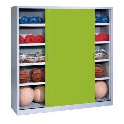 C+P Ballschrank mit Vollblech-Schiebetüren (Typ 4), HxBxT 195x120x50 cm Lichtgrau (RAL 7035), Lichtgrau (RAL 7035), Einzelschließung