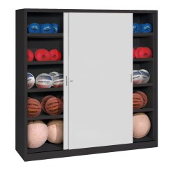 C+P Ballschrank mit Vollblech-Schiebetüren (Typ 4), HxBxT 195x120x50 cm Enzianblau (RAL 5010), Lichtgrau (RAL 7035), Gleichschließung