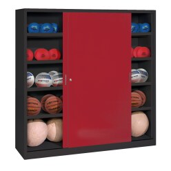 C+P Ballschrank mit Vollblech-Schiebetüren (Typ 4), HxBxT 195x120x50 cm Lichtgrau (RAL 7035), Lichtgrau (RAL 7035), Einzelschließung