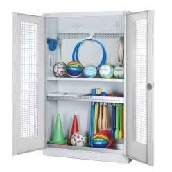 Modular Sports Equipment Cabinet with Complete Fittings, HxWxD 195x120x50 cm, with Perforated Metal Double Doors