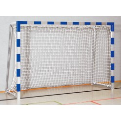 Sport-Thieme Handballtor in Bodenhülsen stehend mit anklappbaren Netzbügeln, 3x2 m Schwarz-Silber, Verschraubte Eckverbindungen